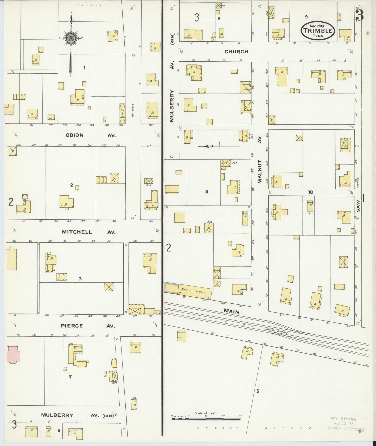 Sanborn Fire Insurance Map from Trimble, Dyer County, Tennessee (1909), Sheet #0003 - Historic Sanborn Fire Insurance Map Print, vintage old map wall art, antique decor, genealogy gift, Tennessee Tennessee map