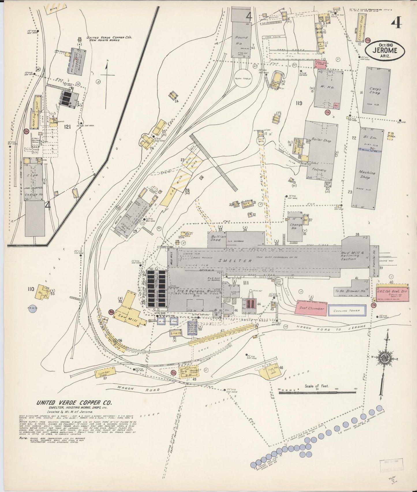 Sanborn Fire Insurance Map from Jerome, Yavapai County, Arizona (1910), Sheet #0004 - Complete Map Set gallery image, historic Sanborn map, vintage wall art, Arizona Arizona