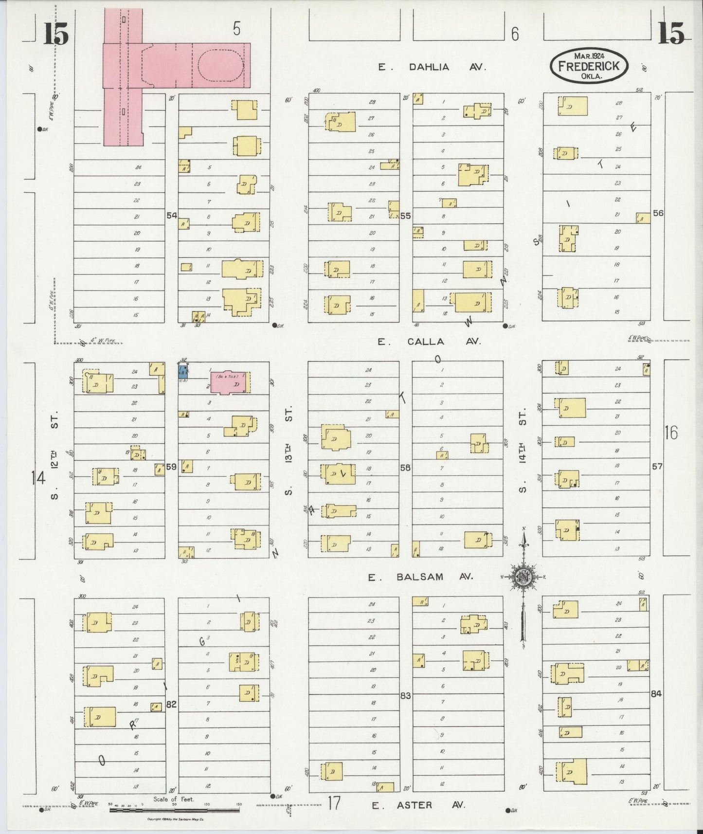 Sanborn Fire Insurance Map from Frederick, Tillman County, Oklahoma (1924), Sheet #0015 - Historic Sanborn Fire Insurance Map Print, vintage old map wall art, antique decor, genealogy gift, Oklahoma Oklahoma map