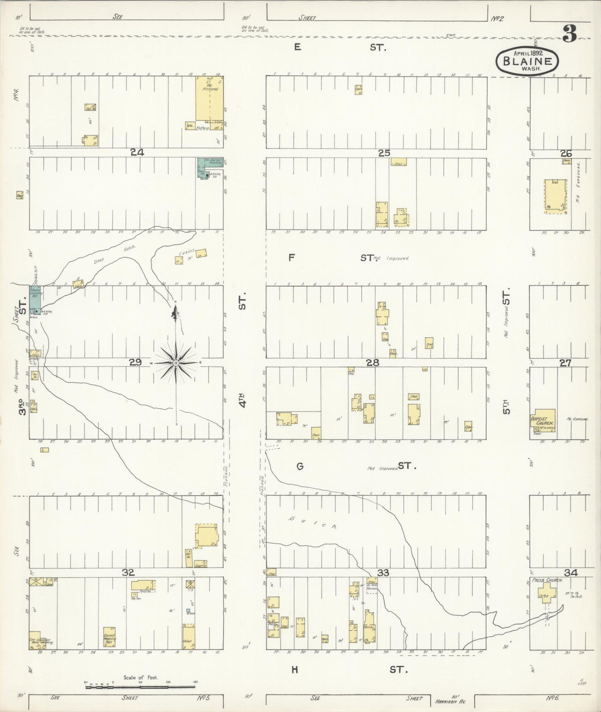 Sanborn Fire Insurance Map from Blaine, Whatcom County, Washington (1892), Sheet #0003 - Historic Sanborn Fire Insurance Map Print, vintage old map wall art, antique decor, genealogy gift, Washington Washington map