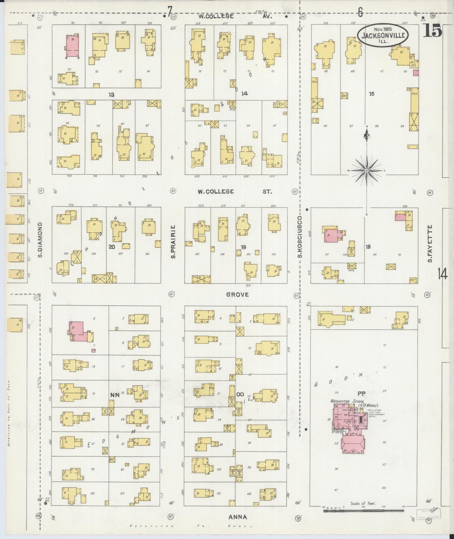 Sanborn Fire Insurance Map from Jacksonville, Morgan County, Illinois. (1905), Sheet 15 – Historic Sanborn Fire Insurance Map Print