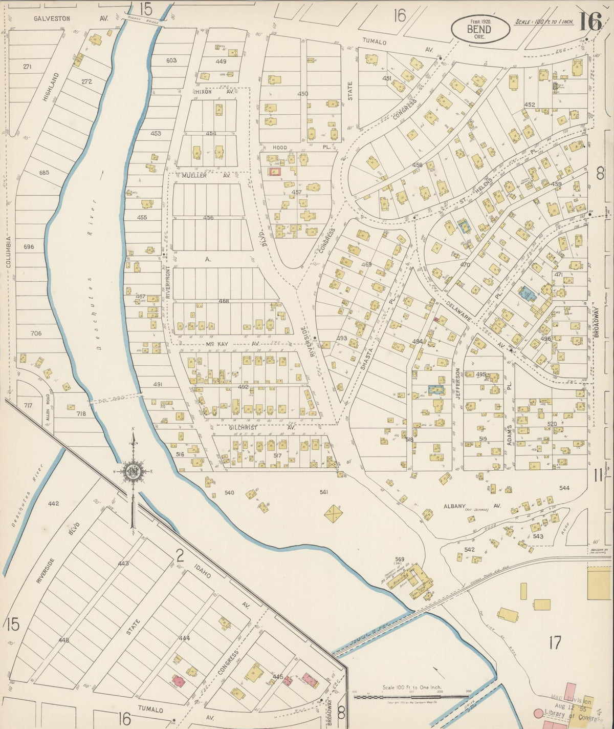 Sanborn Fire Insurance Map from Bend, Deschutes County, Oregon (1920), Sheet #0016 - Historic Sanborn Fire Insurance Map Print, vintage old map wall art, antique decor, genealogy gift, Oregon Oregon map