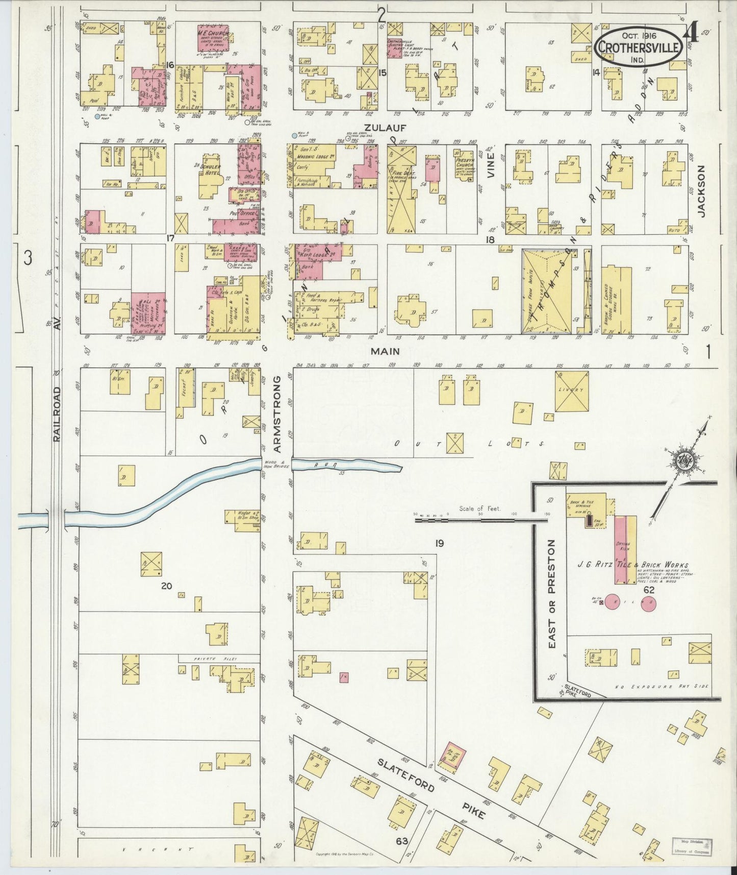 Sanborn Fire Insurance Map from Crothersville, Jackson County, Indiana (1916), Sheet #0004 - Complete Map Set gallery image, historic Sanborn map, vintage wall art, Indiana Indiana
