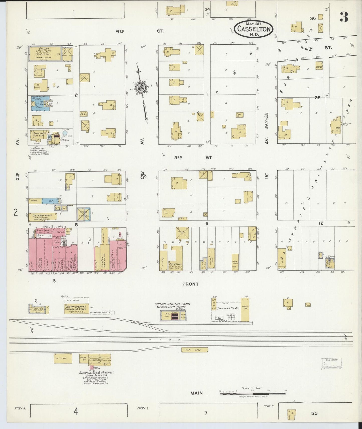 Sanborn Fire Insurance Map from Casselton, Cass County, North Dakota (1917), Sheet #0003 - Historic Sanborn Fire Insurance Map Print, vintage old map wall art, antique decor, genealogy gift, North Dakota North Dakota map