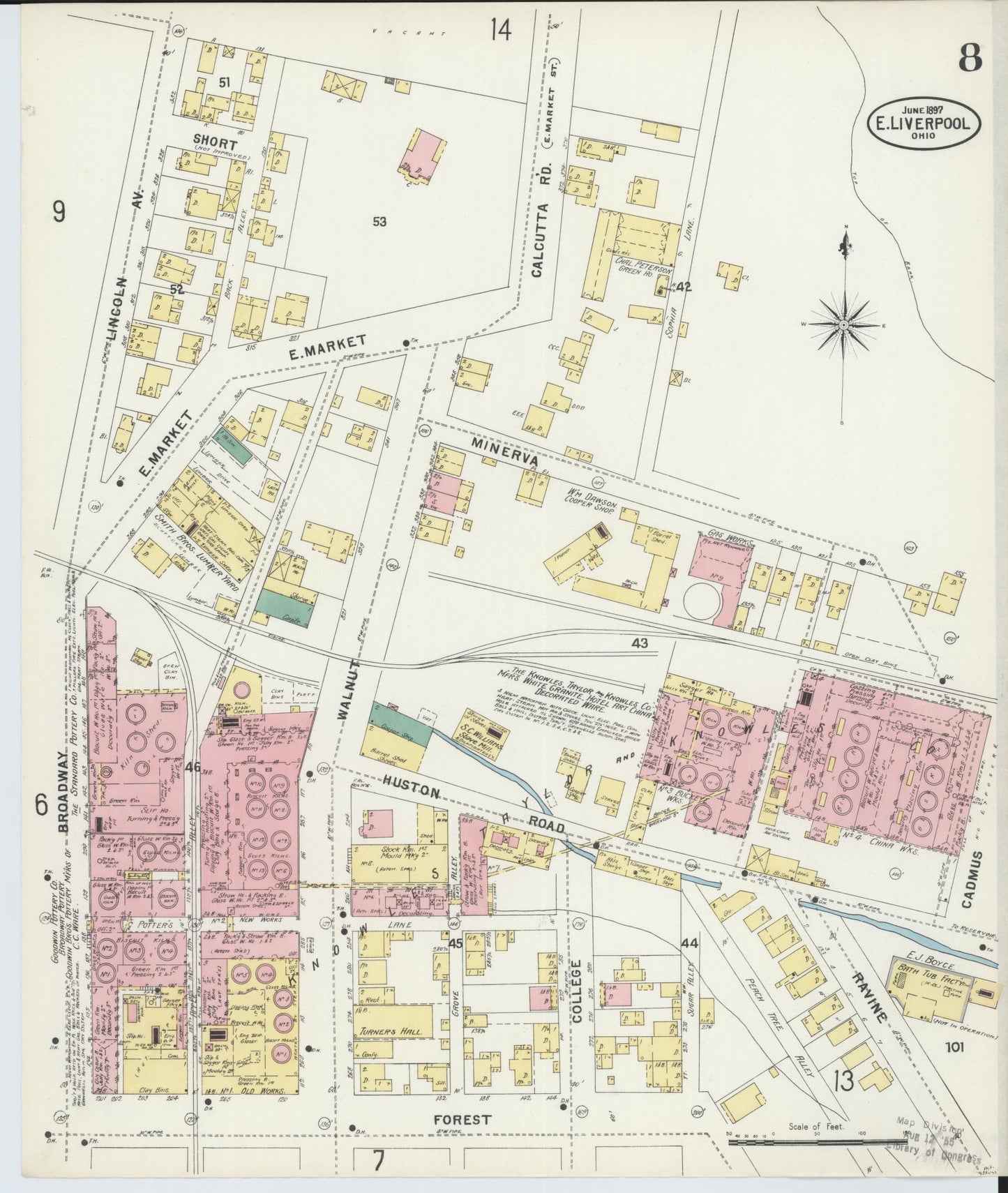 Sanborn Fire Insurance Map from East Liverpool, Columbiana County, Ohio (1897), Sheet #0008 - Complete Map Set gallery image, historic Sanborn map, vintage wall art, Ohio Ohio