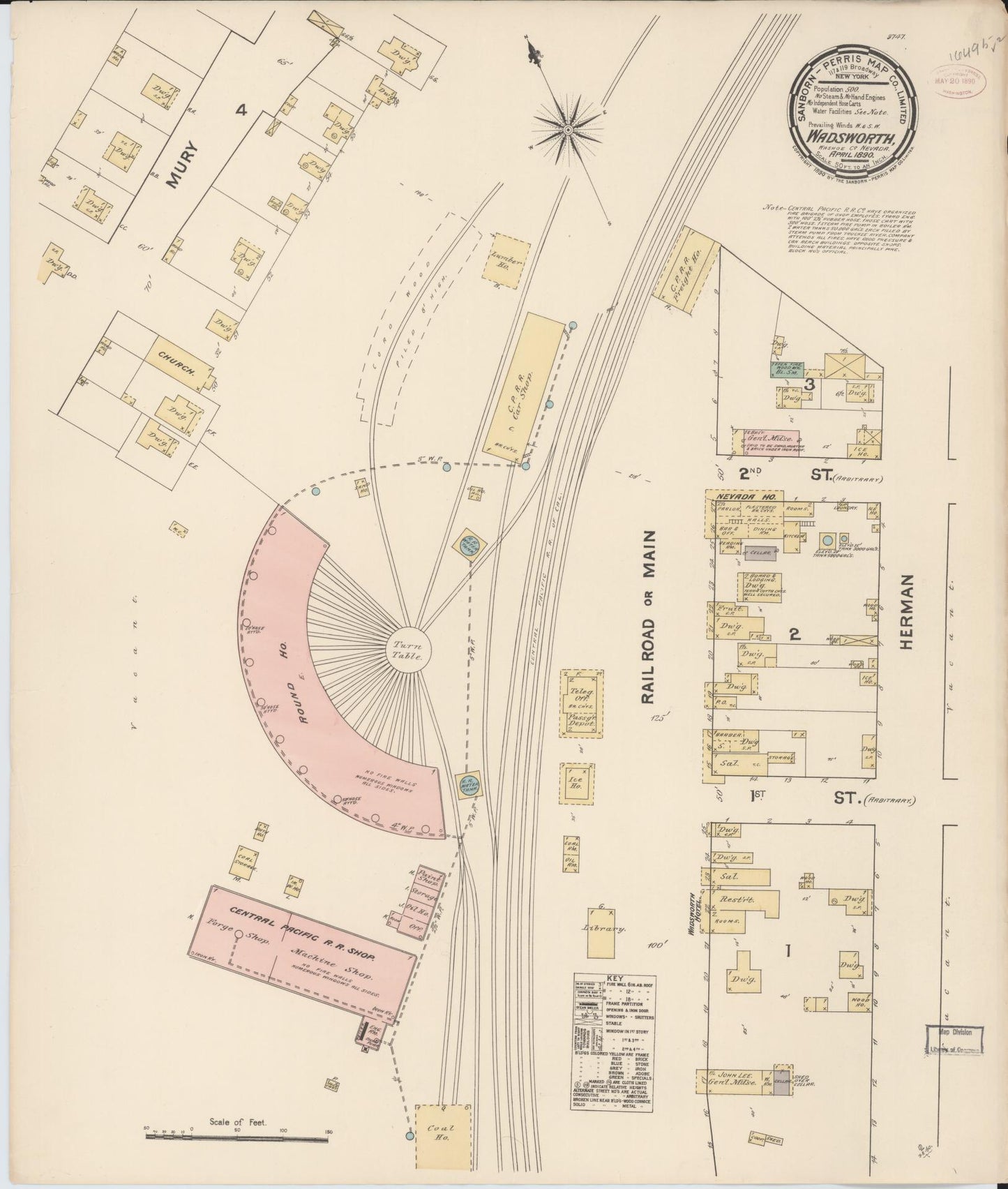 Sanborn Fire Insurance Map from Wadsworth, Washoe County, Nevada (1890), Sheet #0001 - Historic Sanborn Fire Insurance Map Print, vintage old map wall art, antique decor, genealogy gift, Nevada Nevada map