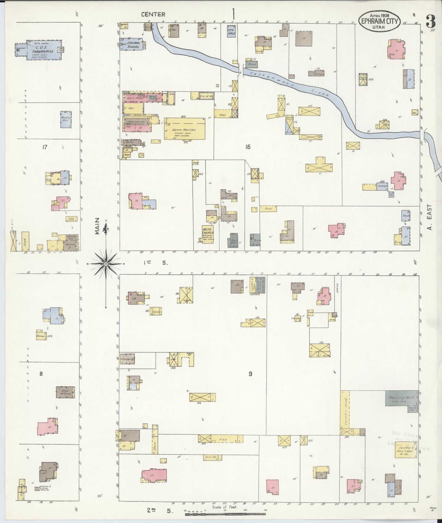 Sanborn Fire Insurance Map from Ephraim, Sanpete County, Utah (1908), Sheet #0003 - Historic Sanborn Fire Insurance Map Print, vintage old map wall art, antique decor, genealogy gift, Utah Utah map