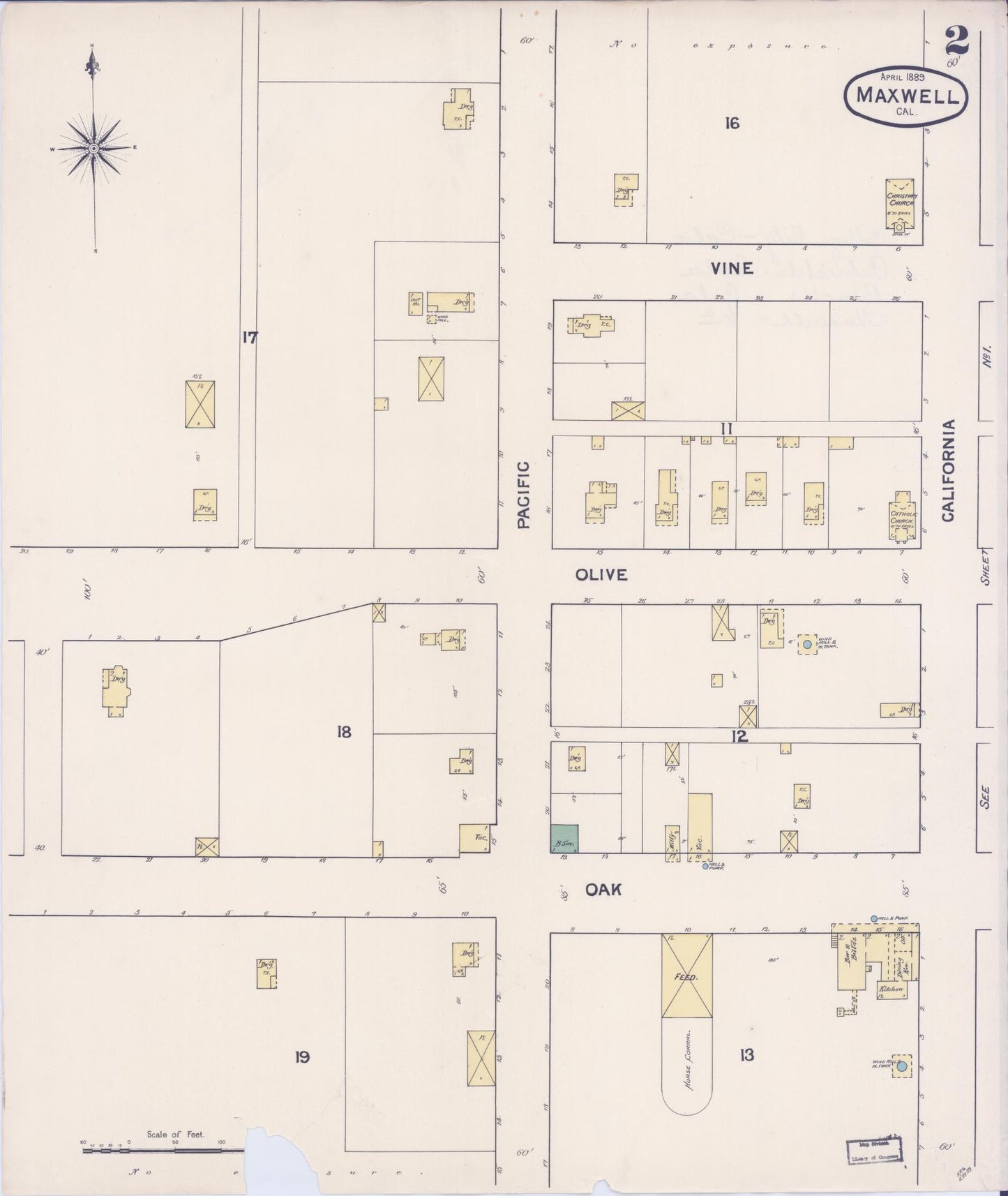 Sanborn Fire Insurance Map from Maxwell, Colusa County, California (1889), Sheet #0002 - Historic Sanborn Fire Insurance Map Print, vintage old map wall art, antique decor, genealogy gift, California California map