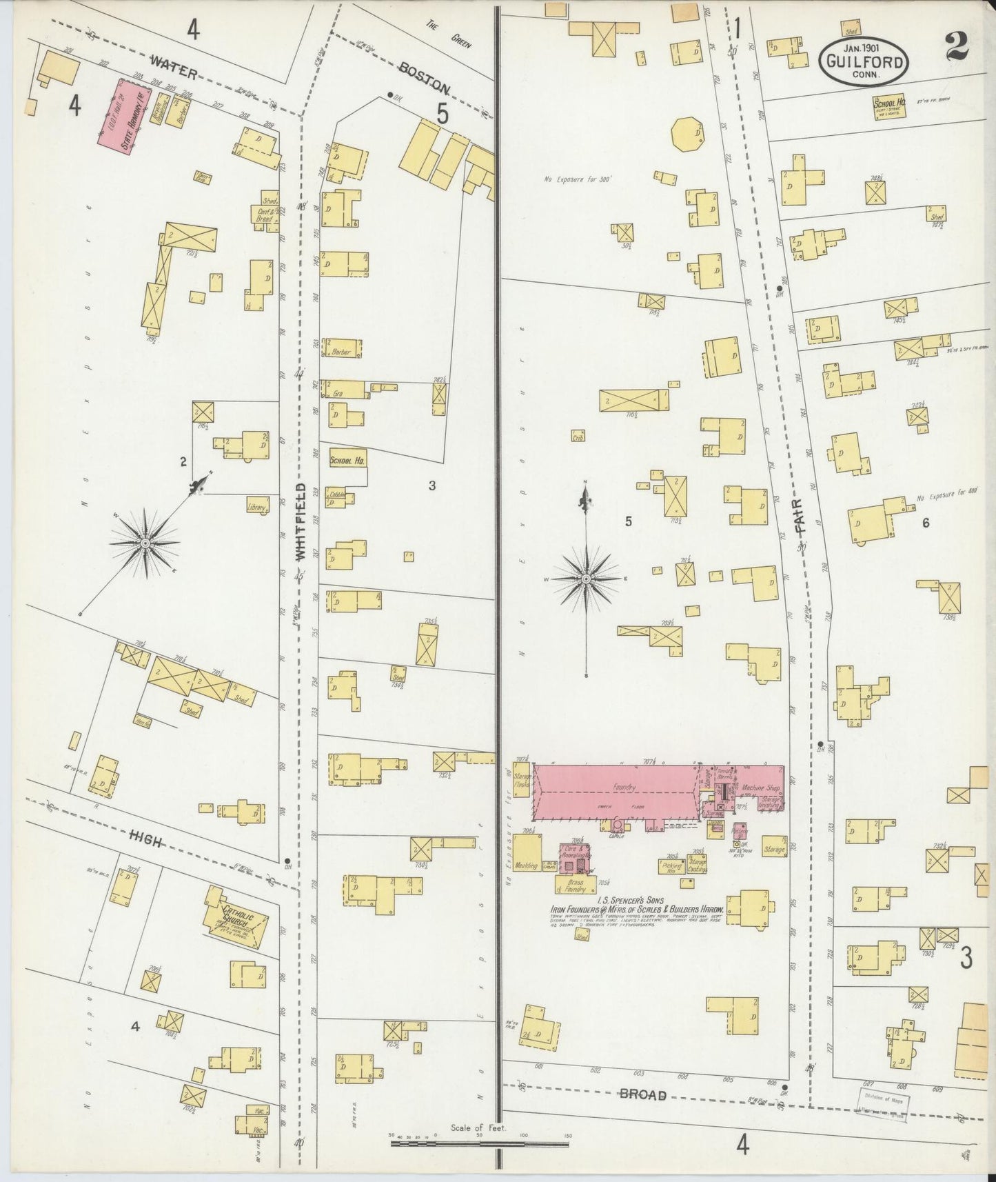Sanborn Fire Insurance Map from Guilford, New Haven County, Connecticut (1901), Sheet #0002 - Historic Sanborn Fire Insurance Map Print, vintage old map wall art, antique decor, genealogy gift, Connecticut Connecticut map
