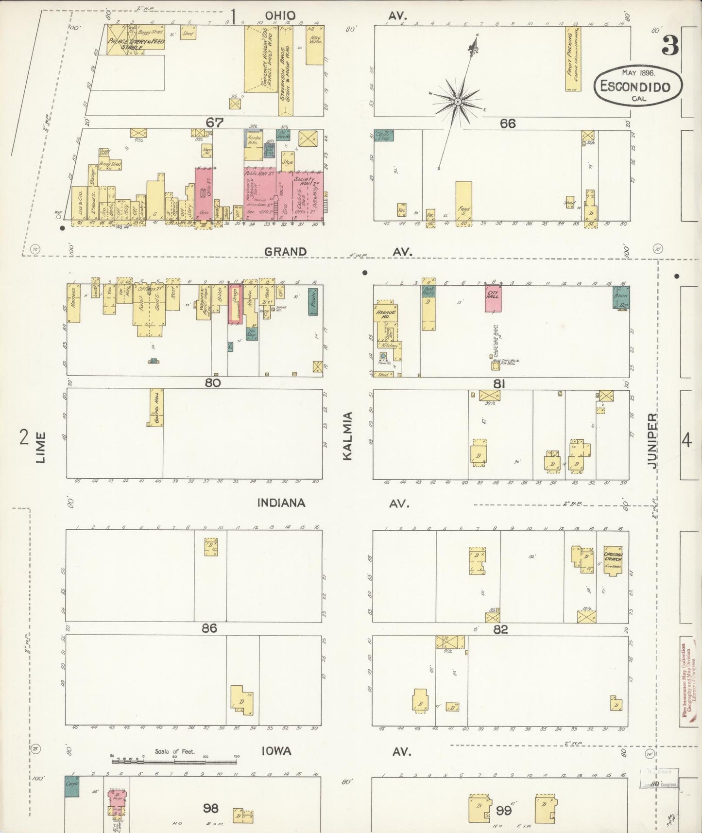 Sanborn Fire Insurance Map from Escondido, San Diego County, California (1896), Sheet #0003 - Historic Sanborn Fire Insurance Map Print, vintage old map wall art, antique decor, genealogy gift, California California map
