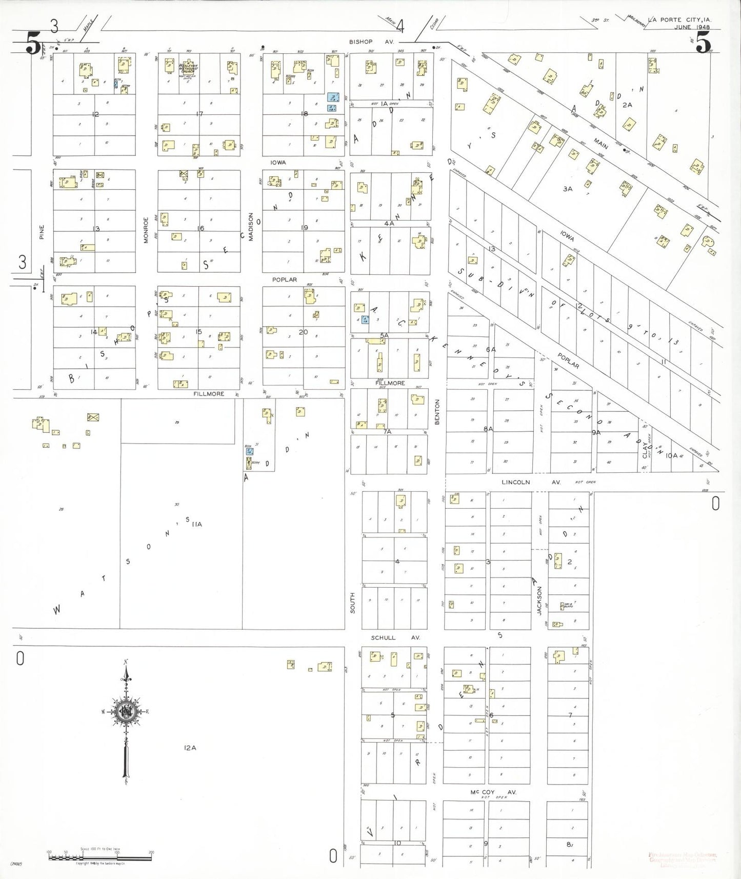 Sanborn Fire Insurance Map from La Porte City, Black Hawk County, Iowa (1948), Sheet #0005 - Historic Sanborn Fire Insurance Map Print, vintage old map wall art