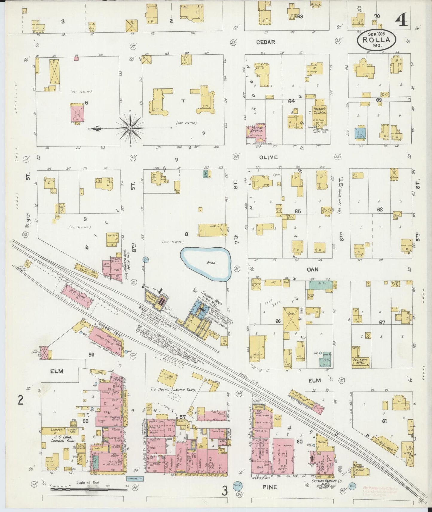 Sanborn Fire Insurance Map from Rolla, Phelps County, Missouri (1905), Sheet #0004 - Historic Sanborn Fire Insurance Map Print, vintage old map wall art, antique decor, genealogy gift, Missouri Missouri map