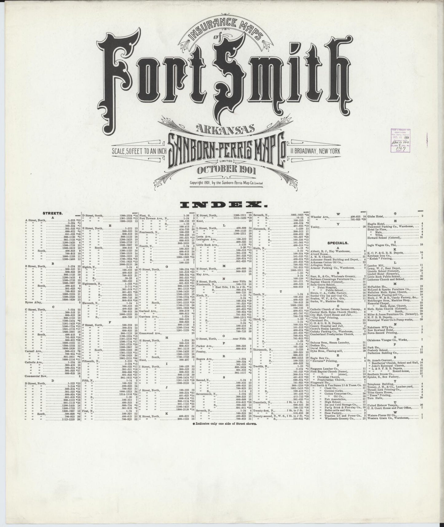 Sanborn Fire Insurance Map from Fort Smith, Sebastian County, Arkansas (1901), Sheet #0001 - Historic Sanborn Fire Insurance Map Print, vintage old map wall art, antique decor, genealogy gift, Arkansas Arkansas map