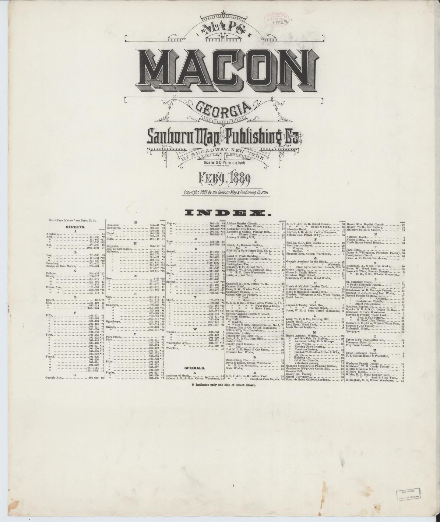 Sanborn Fire Insurance Map from Macon, Bibb and Jones County, Georgia (1889), Sheet #0001 - Historic Sanborn Fire Insurance Map Print, vintage old map wall art, antique decor, genealogy gift, Georgia Georgia map