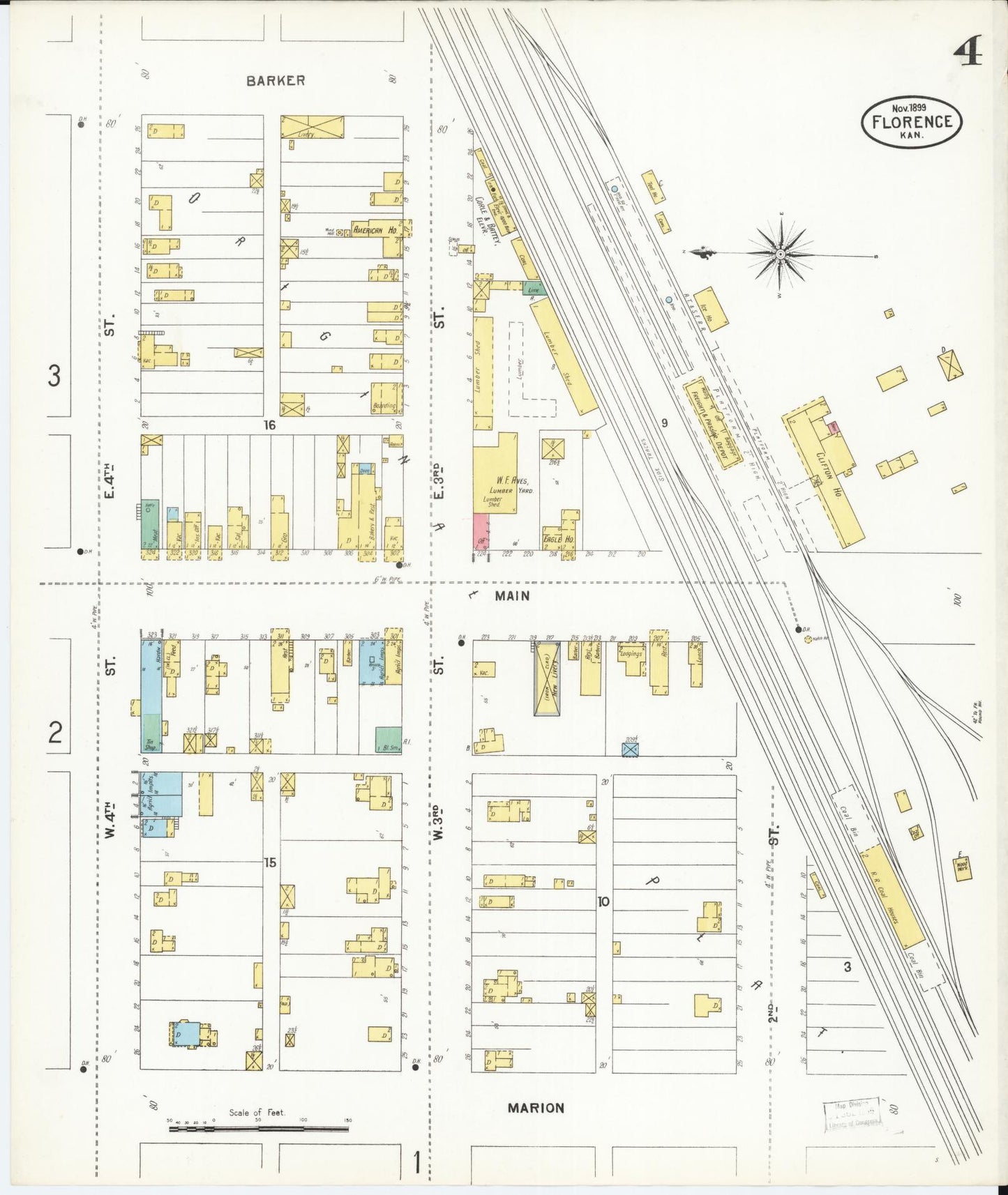 Sanborn Fire Insurance Map from Florence, Marion County, Kansas (1899), Sheet #0004 - Historic Sanborn Fire Insurance Map Print, vintage old map wall art, antique decor, genealogy gift, Kansas Kansas map