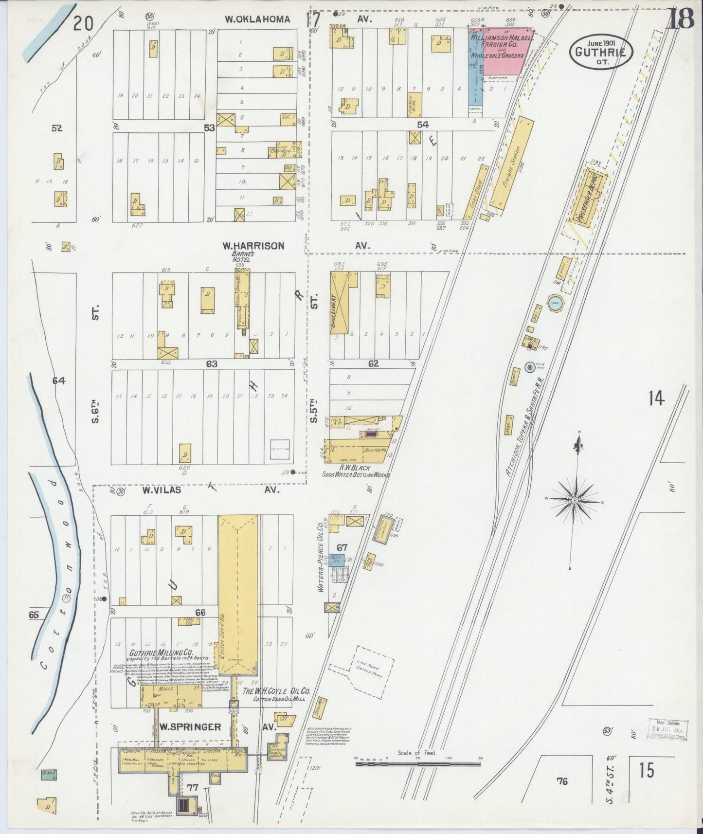 Sanborn Fire Insurance Map from Guthrie, Logan County, Oklahoma (1901), Sheet #0018 - Historic Sanborn Fire Insurance Map Print, vintage old map wall art, antique decor, genealogy gift, Oklahoma Oklahoma map