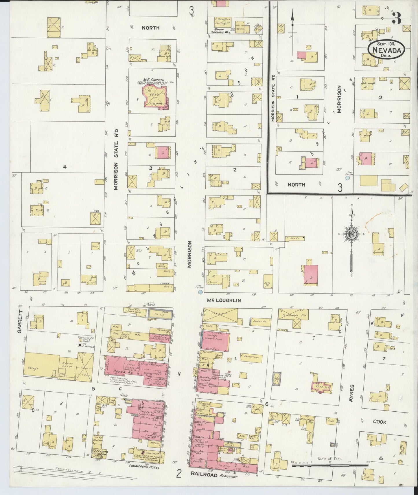 Sanborn Fire Insurance Map from Nevada, Wyandot County, Ohio (1911), Sheet #0003 - Complete Map Set gallery image, historic Sanborn map, vintage wall art, Ohio Ohio