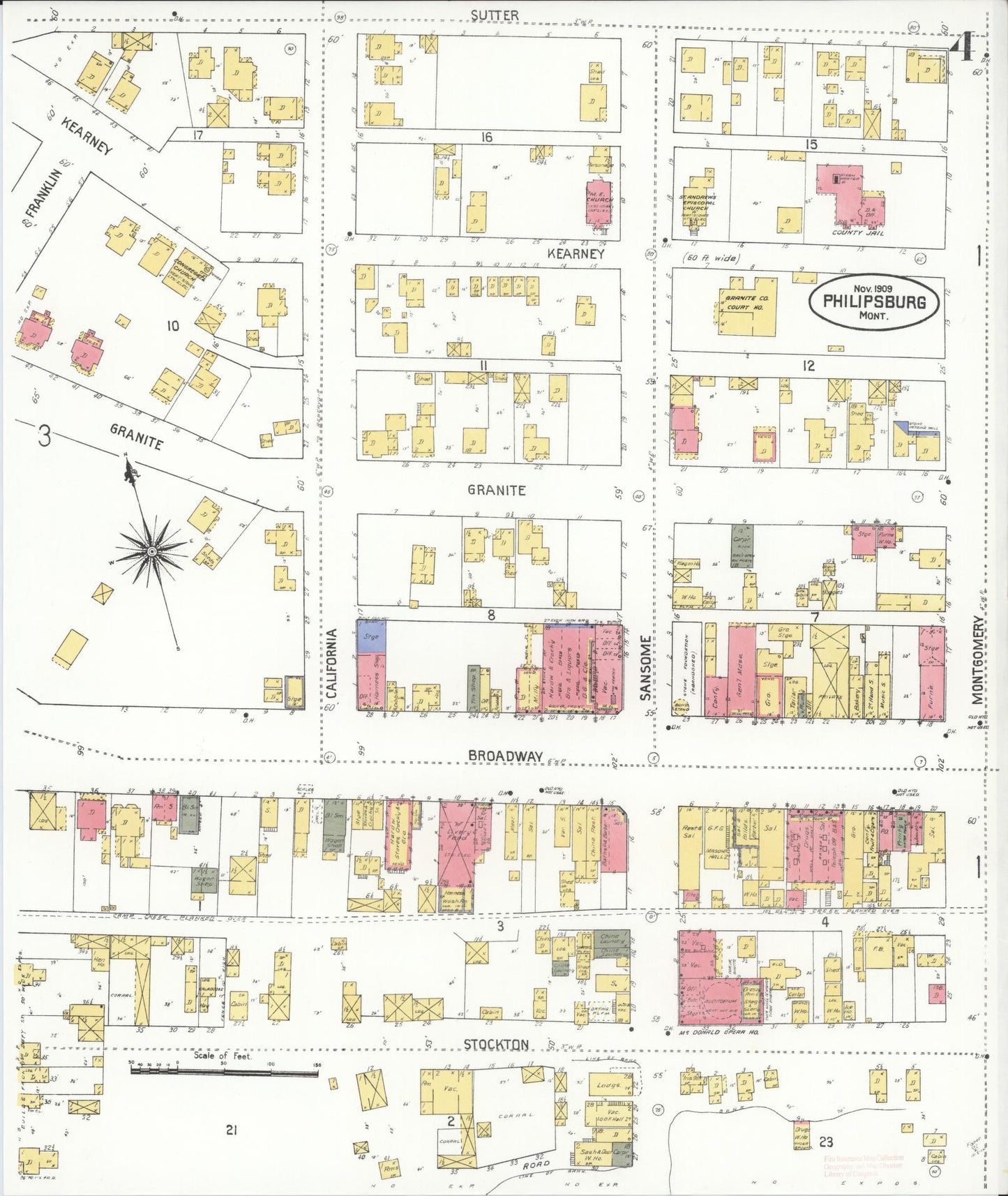 Sanborn Fire Insurance Map from Philipsburg, Granite County, Montana (1909), Sheet #0004 - Historic Sanborn Fire Insurance Map Print, vintage old map wall art, antique decor, genealogy gift, Montana Montana map