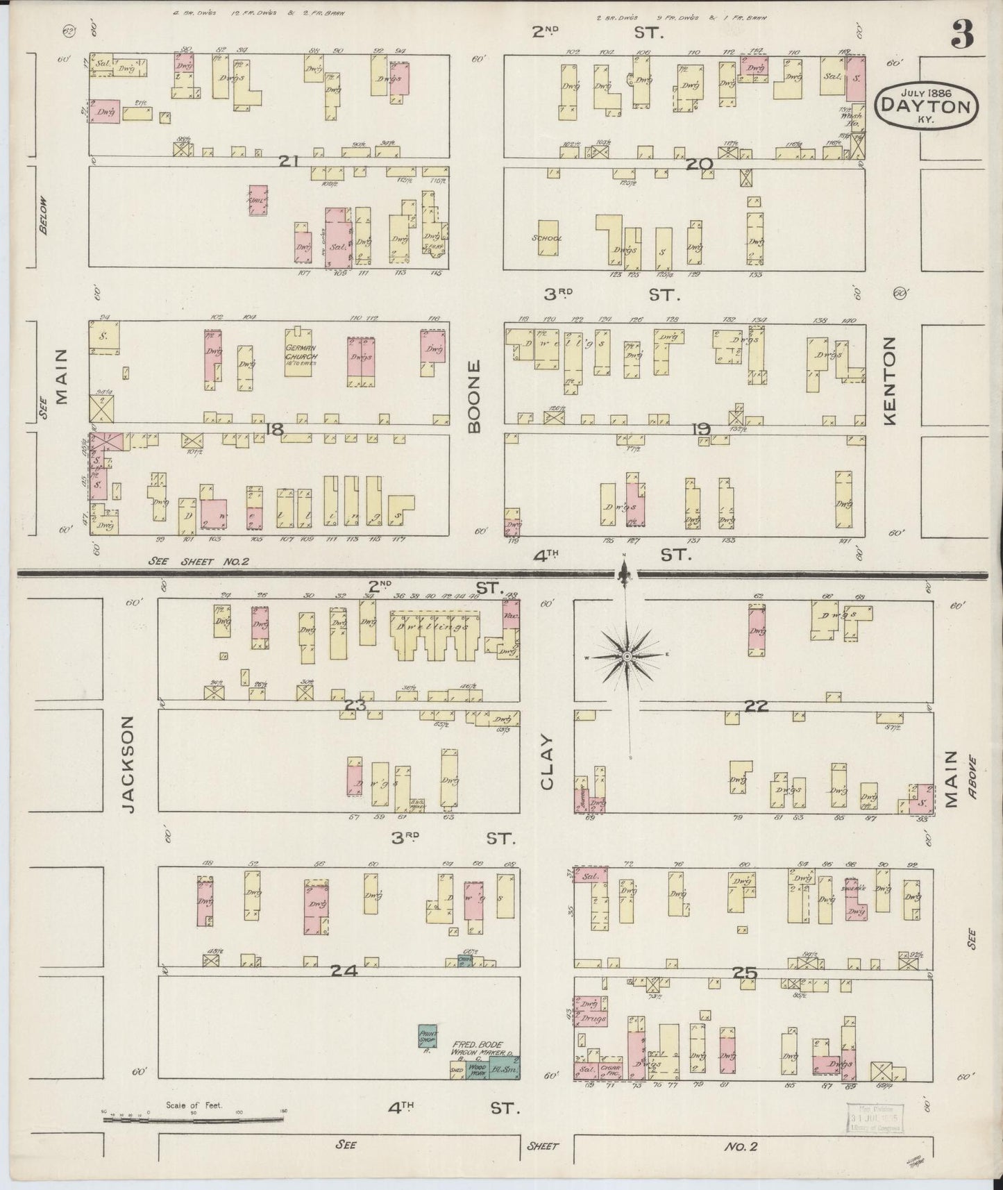 Sanborn Fire Insurance Map from Dayton, Campbell County, Kentucky (1886), Sheet #0003 - Historic Sanborn Fire Insurance Map Print, vintage old map wall art, antique decor, genealogy gift, Kentucky Kentucky map