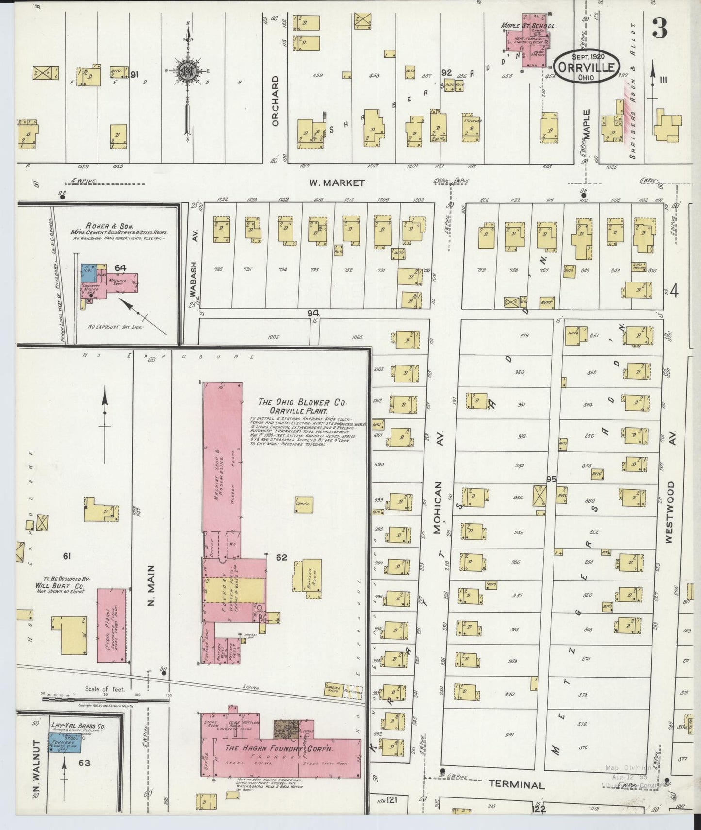 Sanborn Fire Insurance Map from Orrville, Wayne County, Ohio (1920), Sheet #0003 - Historic Sanborn Fire Insurance Map Print, vintage old map wall art, antique decor, genealogy gift, Ohio Ohio map