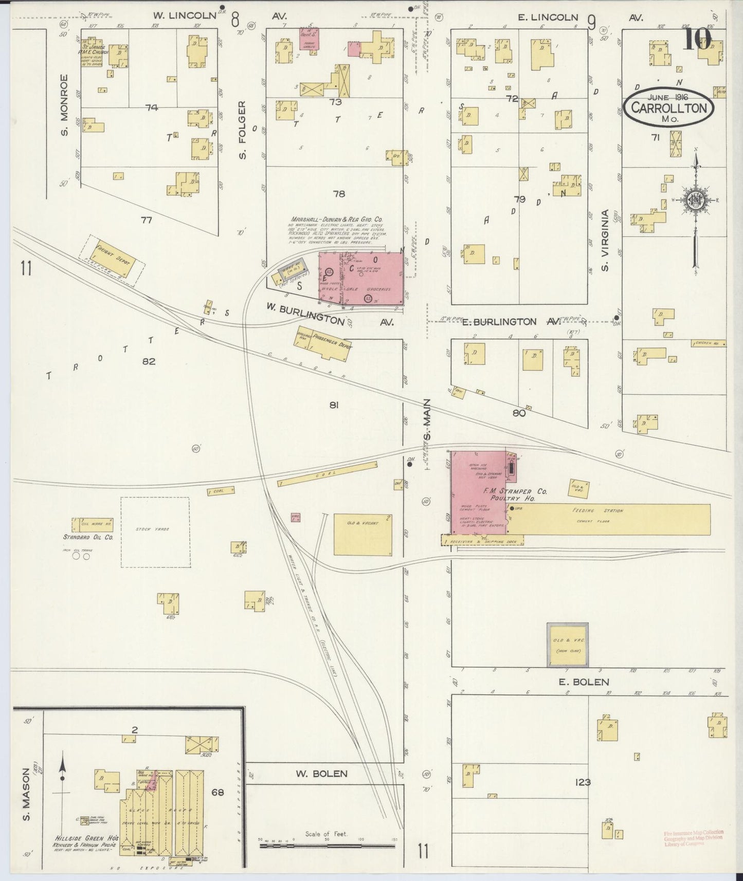 Sanborn Fire Insurance Map from Carrollton, Carroll County, Missouri (1916), Sheet #0010 - Historic Sanborn Fire Insurance Map Print, vintage old map wall art, antique decor, genealogy gift, Missouri Missouri map