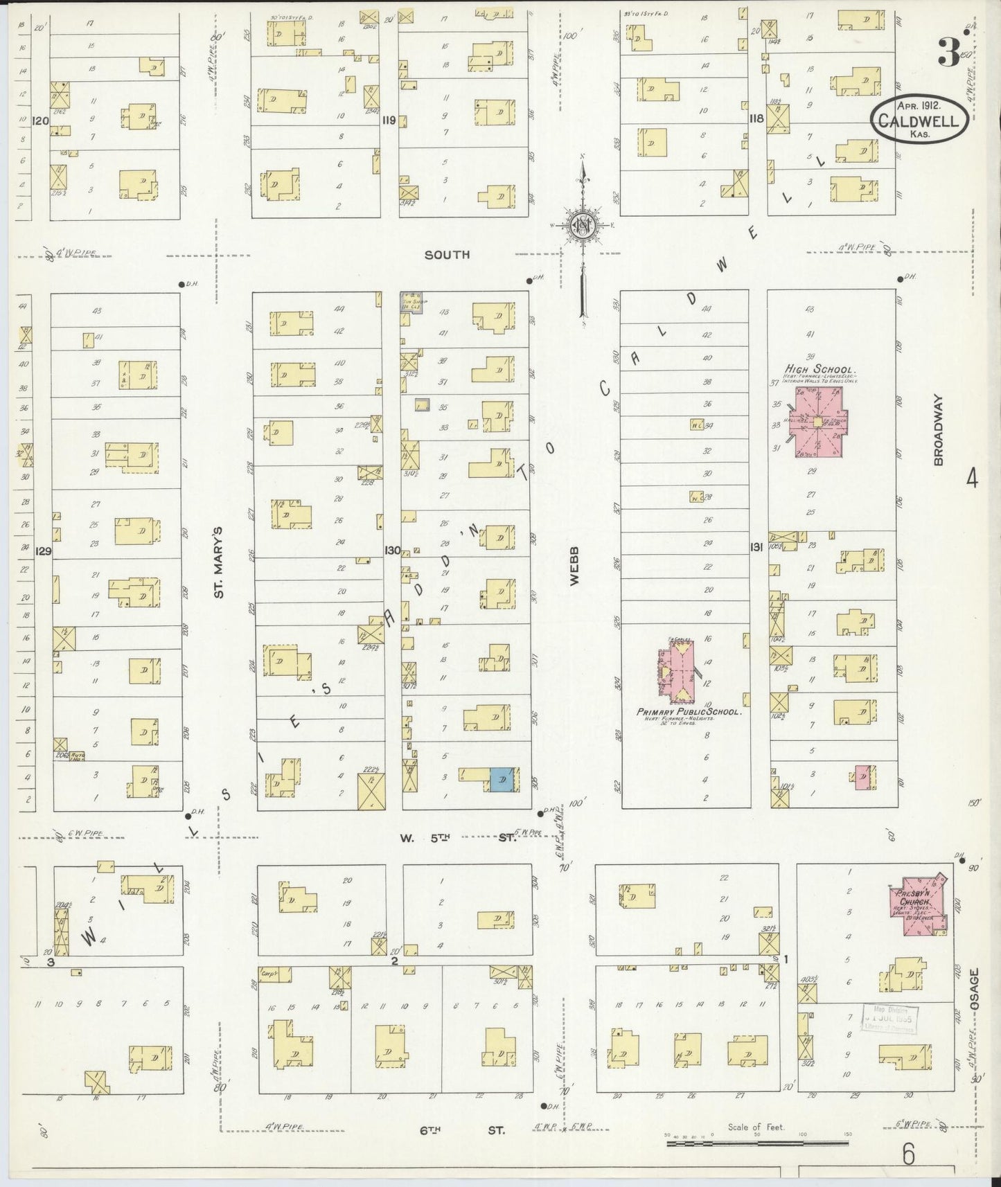 Sanborn Fire Insurance Map from Caldwell, Sumner County, Kansas (1912), Sheet #0003 - Historic Sanborn Fire Insurance Map Print, vintage old map wall art, antique decor, genealogy gift, Kansas Kansas map