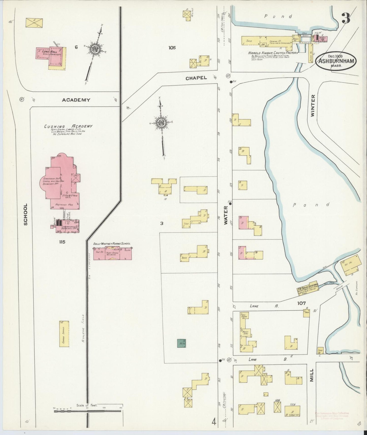 Sanborn Fire Insurance Map from Ashburnham, Worcester County, Massachusetts (1909), Sheet #0003 - Historic Sanborn Fire Insurance Map Print, vintage old map wall art, antique decor, genealogy gift, Massachusetts Massachusetts map