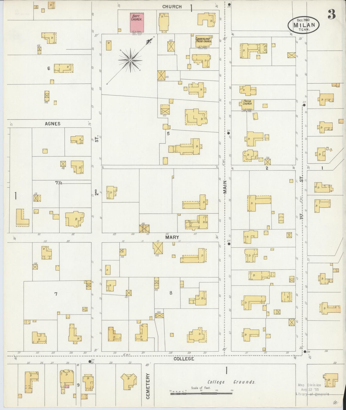 Sanborn Fire Insurance Map from Milan, Gibson County, Tennessee (1900), Sheet #0003 - Complete Map Set gallery image, historic Sanborn map, vintage wall art, Tennessee Tennessee
