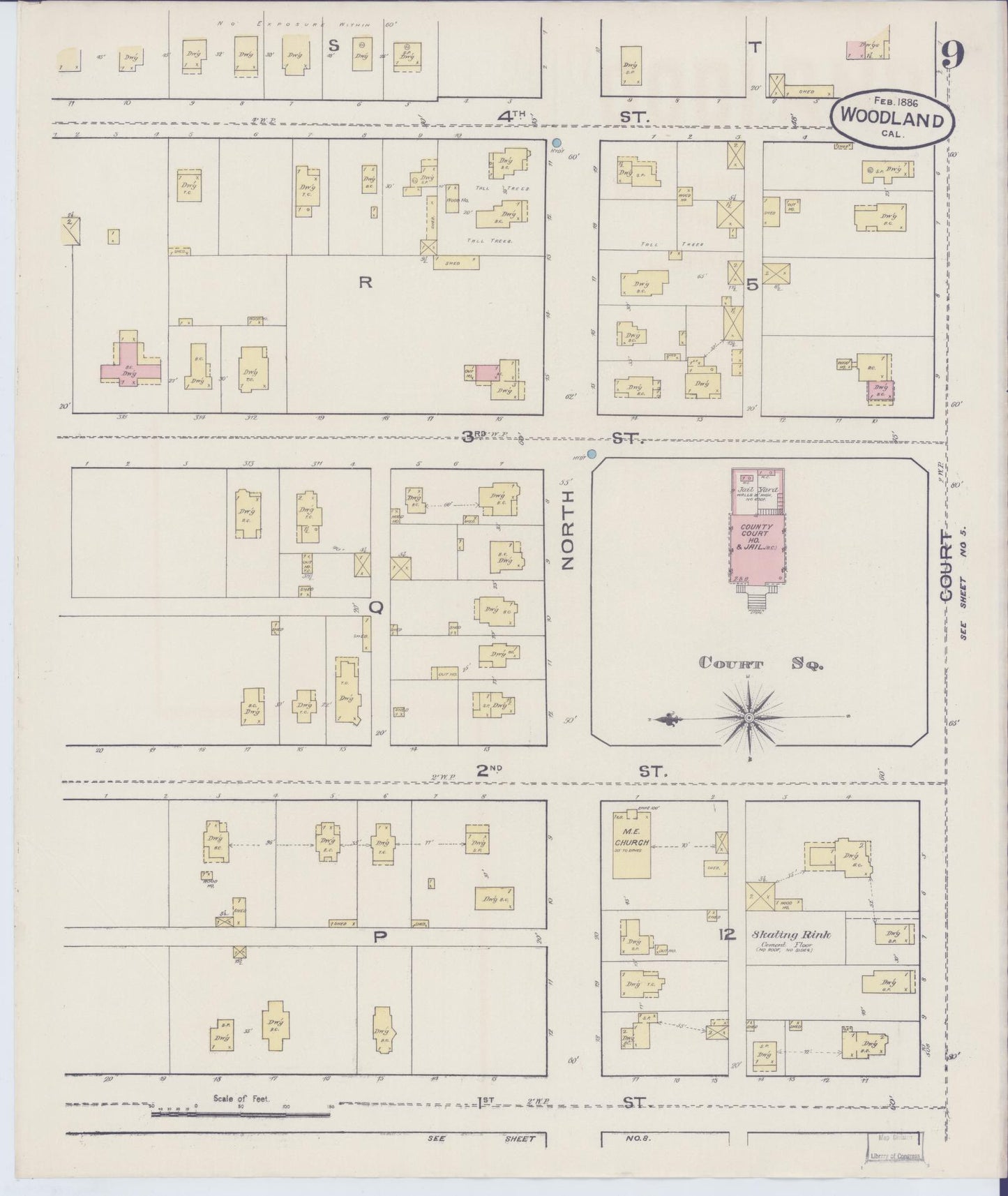 Sanborn Fire Insurance Map from Woodland, Yolo County, California (1886), Sheet #0009 - Complete Map Set gallery image, historic Sanborn map, vintage wall art, California California