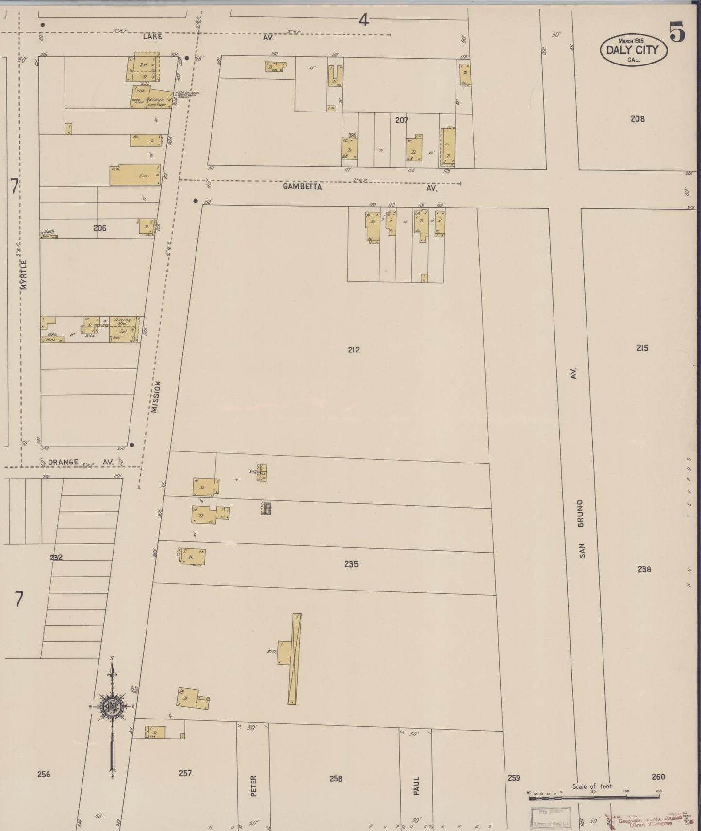 Sanborn Fire Insurance Map from Daly City, San Mateo County, California (1915), Sheet #0005 - Historic Sanborn Fire Insurance Map Print, vintage old map wall art, antique decor, genealogy gift, California California map