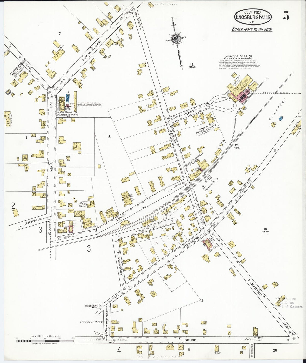 Sanborn Fire Insurance Map from Enosburg Falls, Franklin County, Vermont (1920), Sheet #0005 - Historic Sanborn Fire Insurance Map Print, vintage old map wall art, antique decor, genealogy gift, Vermont Vermont map