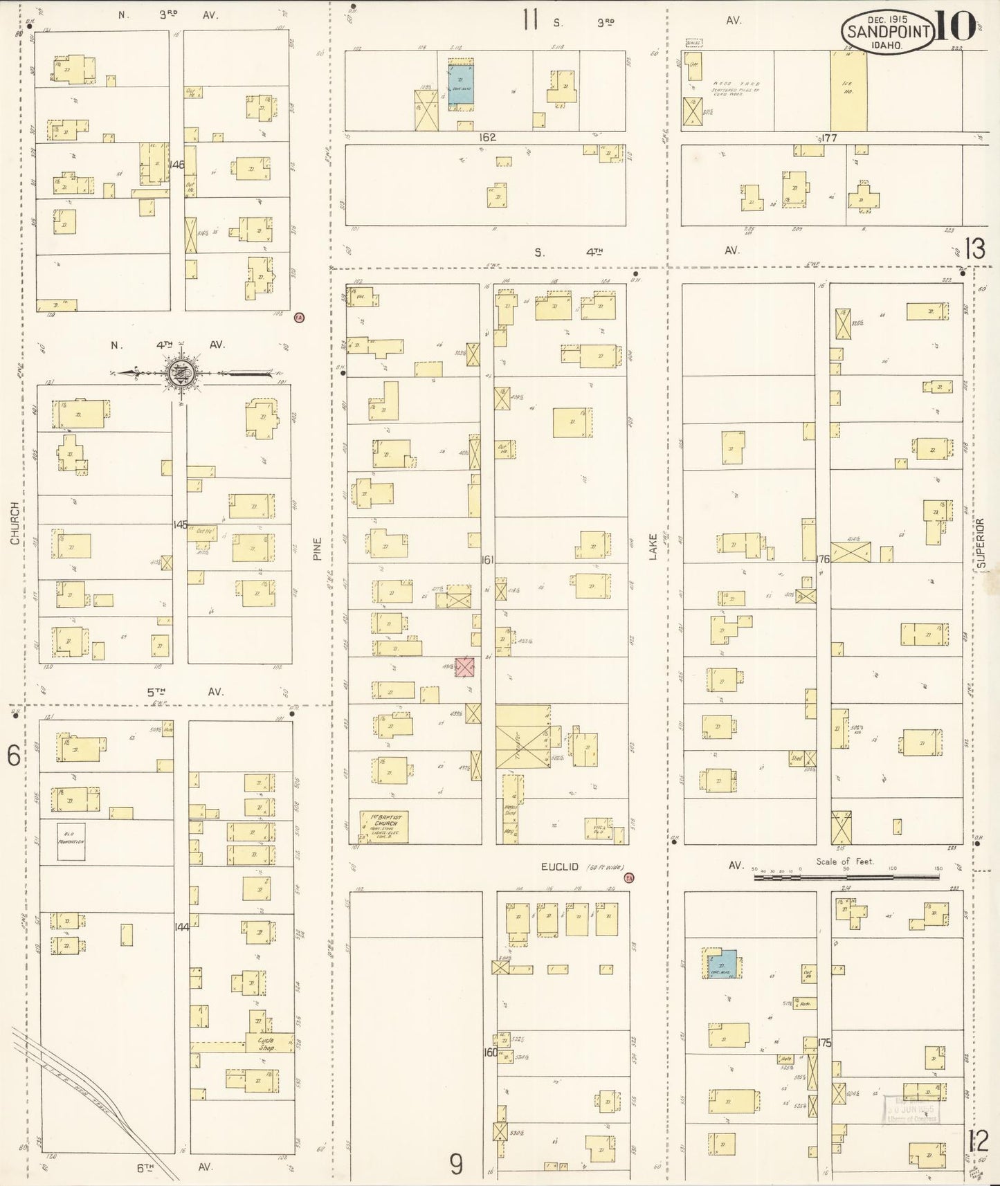 Sanborn Fire Insurance Map from Sandpoint, Bonner County, Idaho (1915), Sheet #0010 - Historic Sanborn Fire Insurance Map Print, vintage old map wall art, antique decor, genealogy gift, Idaho Idaho map