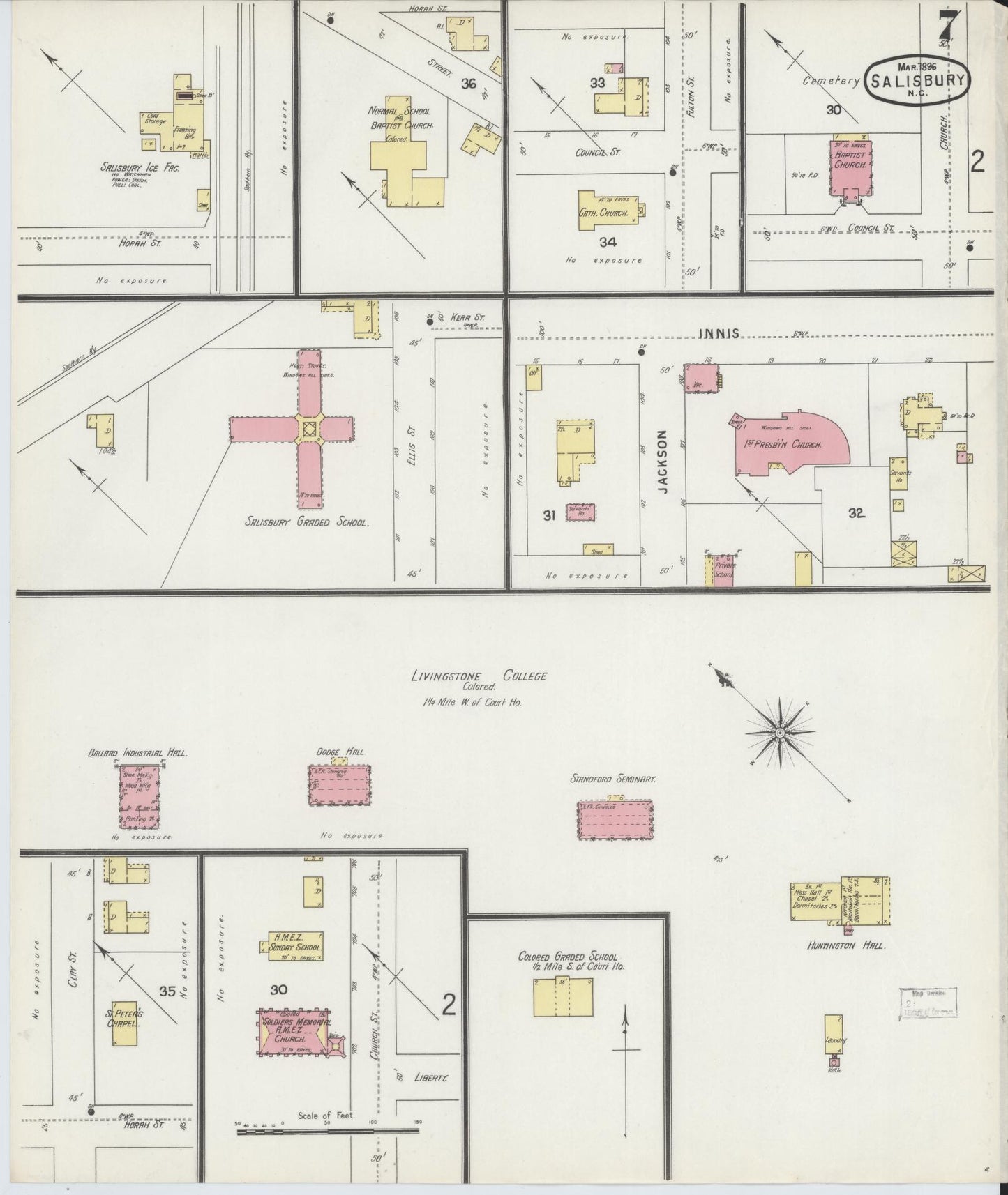 Sanborn Fire Insurance Map from Salisbury, Rowan County, North Carolina (1896), Sheet #0007 - Complete Map Set gallery image, historic Sanborn map, vintage wall art, North Carolina North Carolina