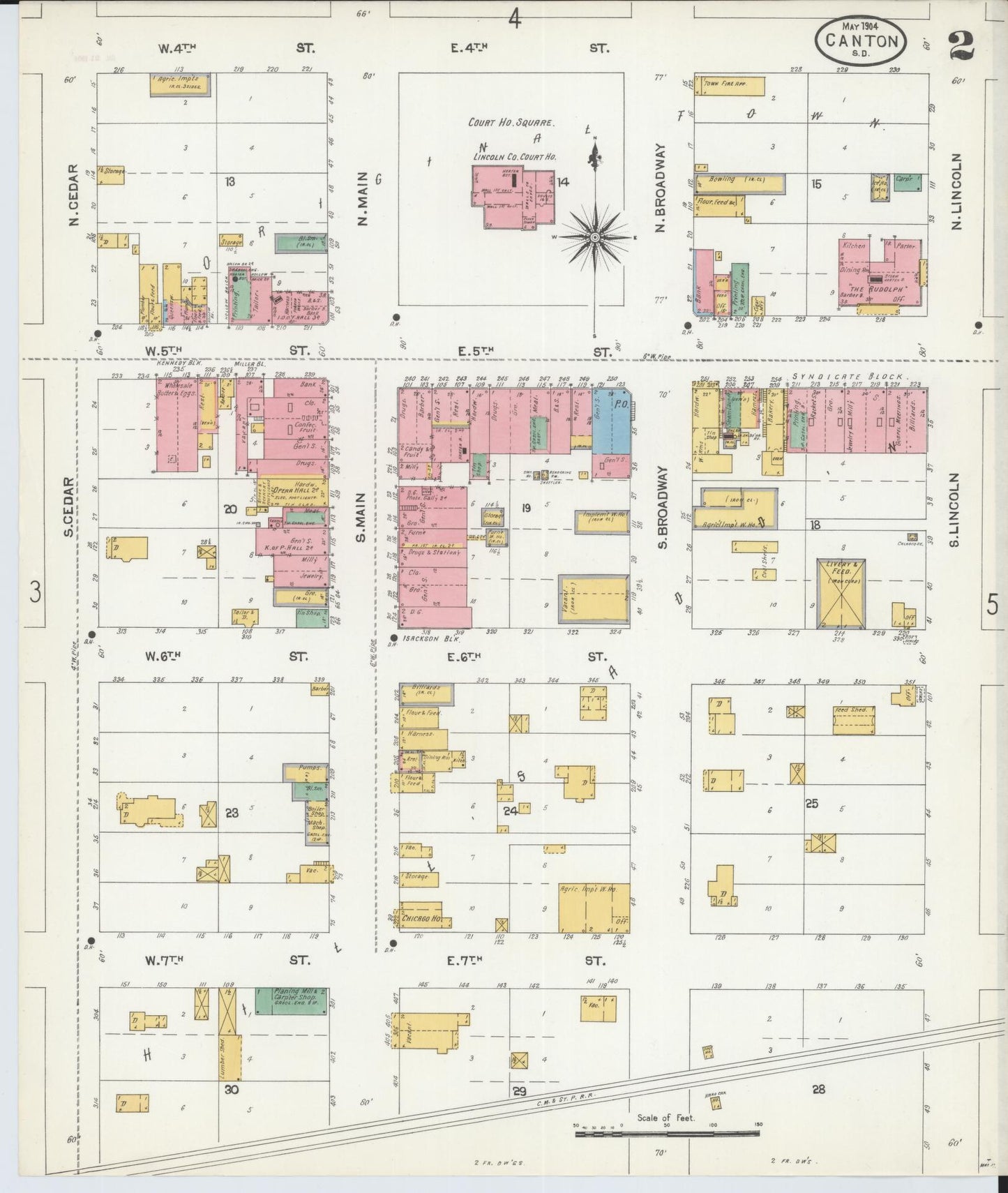 Sanborn Fire Insurance Map from Canton, Lincoln County, South Dakota (1904), Sheet #0002 - Historic Sanborn Fire Insurance Map Print, vintage old map wall art, antique decor, genealogy gift, South Dakota South Dakota map