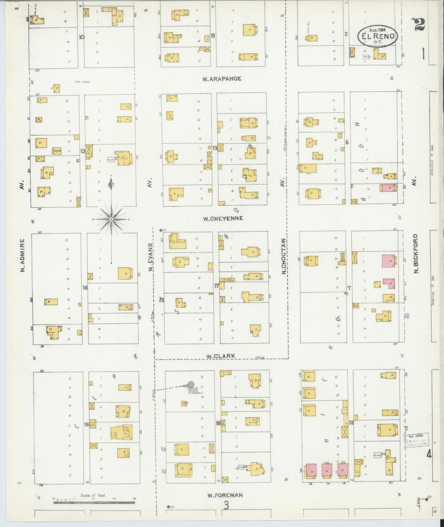 Sanborn Fire Insurance Map from El Reno, Canadian County, Oklahoma (1904), Sheet #0002 - Historic Sanborn Fire Insurance Map Print, vintage old map wall art, antique decor, genealogy gift, Oklahoma Oklahoma map