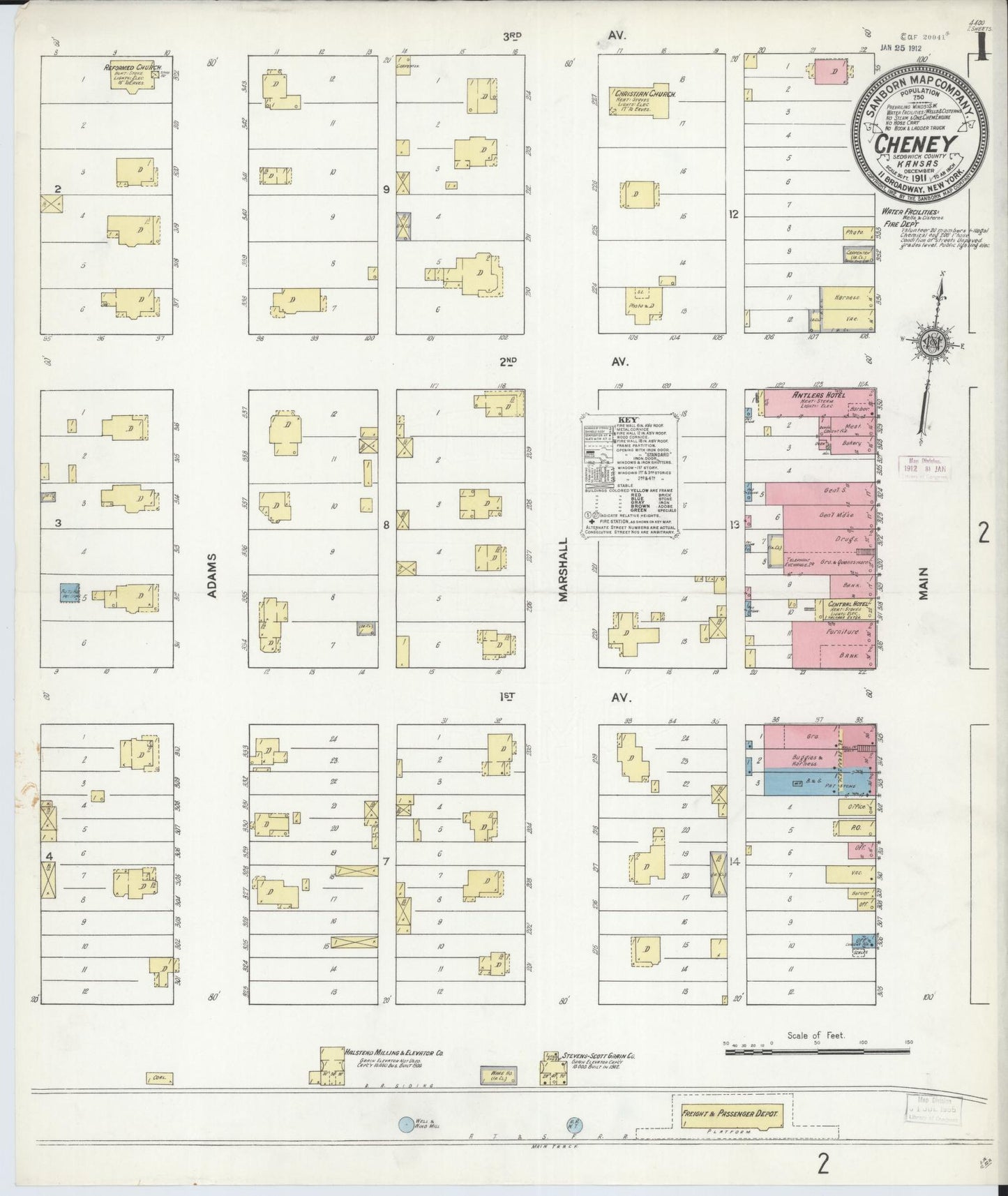 Sanborn Fire Insurance Map from Cheney, Sedgwick County, Kansas (1911), Sheet #0001 - Historic Sanborn Fire Insurance Map Print, vintage old map wall art, antique decor, genealogy gift, Kansas Kansas map