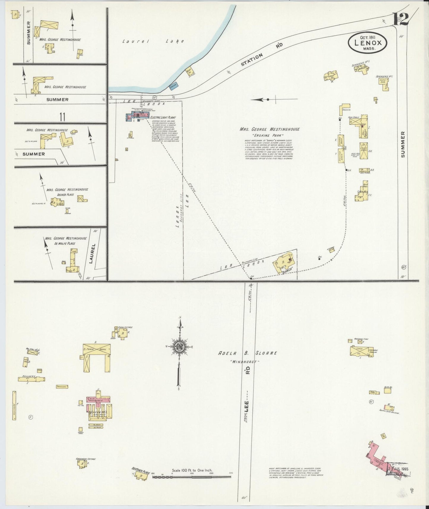 Sanborn Fire Insurance Map from Lenox, Berkshire County, Massachusetts (1911), Sheet #0012 - Historic Sanborn Fire Insurance Map Print, vintage old map wall art, antique decor, genealogy gift, Massachusetts Massachusetts map