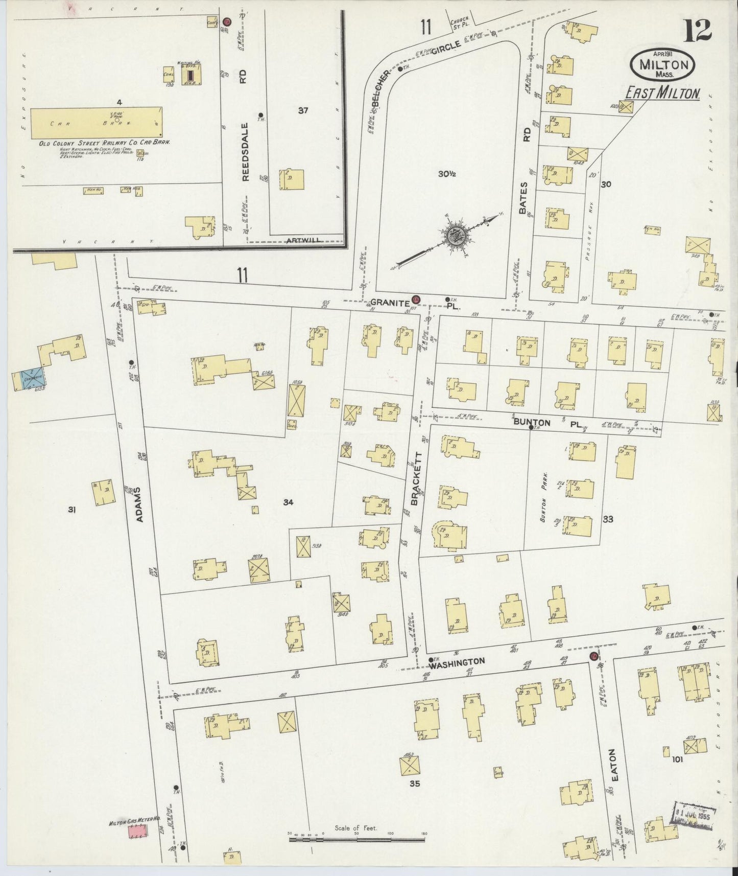 Sanborn Fire Insurance Map from Milton, Norfolk County, Massachusetts (1911), Sheet #0012 - Complete Map Set gallery image, historic Sanborn map, vintage wall art, Massachusetts Massachusetts