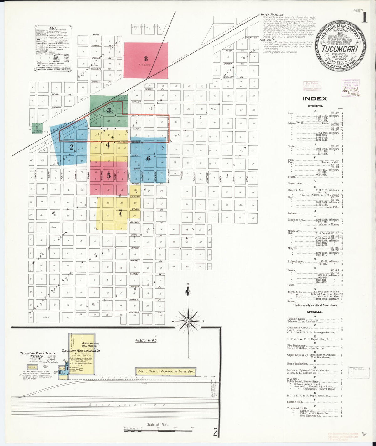 Sanborn Fire Insurance Map from Tucumcari, Quay County, New Mexico (1908), Sheet #0001 - Historic Sanborn Fire Insurance Map Print, vintage old map wall art, antique decor, genealogy gift, New Mexico New Mexico map