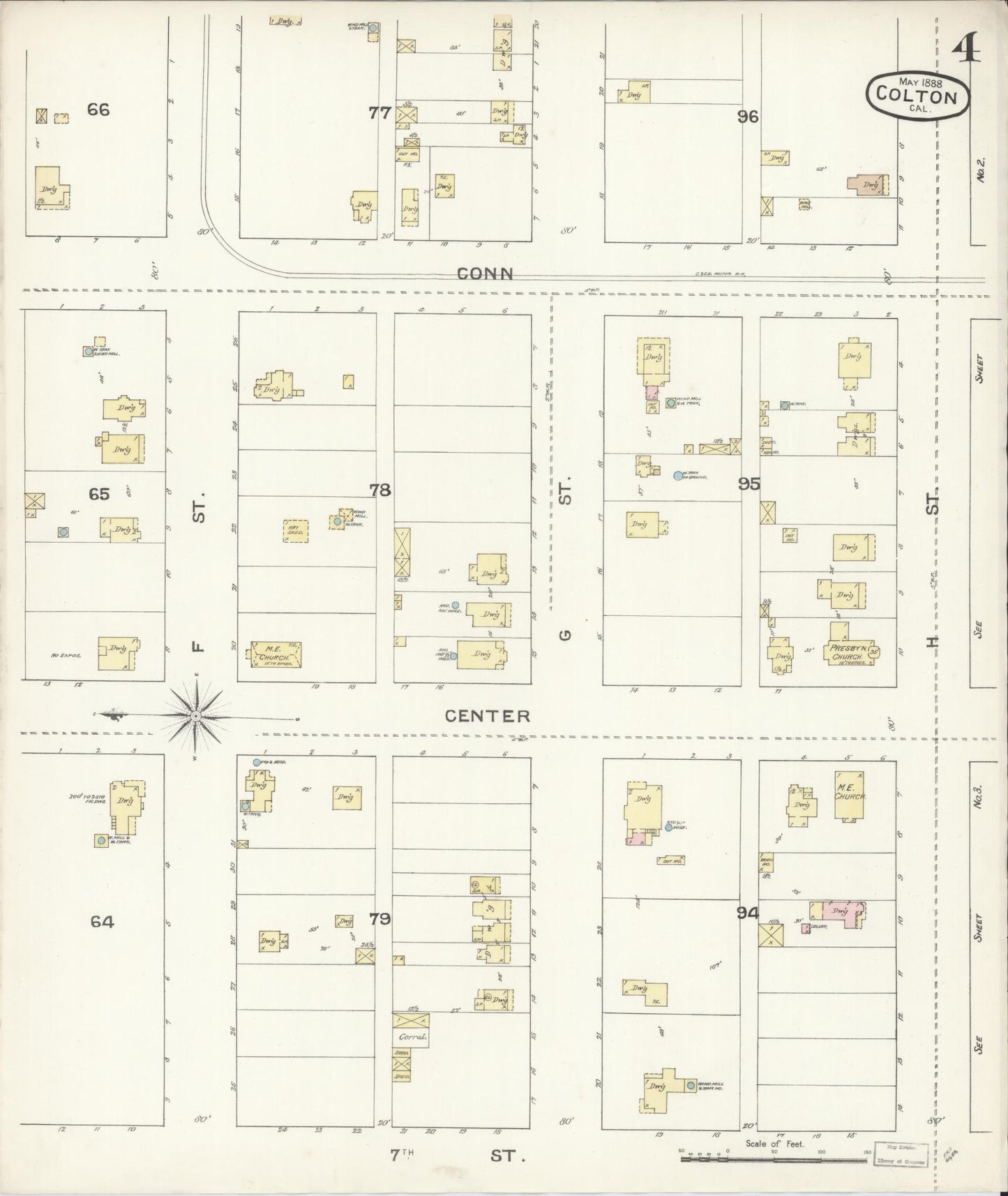 Sanborn Fire Insurance Map from Colton, San Bernardino County, California (1888), Sheet #0004 - Complete Map Set gallery image, historic Sanborn map, vintage wall art, California California