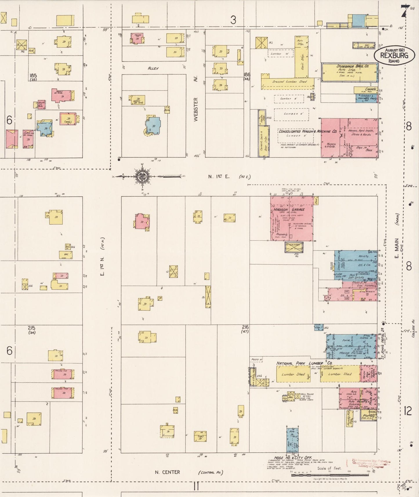 Sanborn Fire Insurance Map from Rexburg, Madison County, Idaho (1921), Sheet #0007 - Historic Sanborn Fire Insurance Map Print, vintage old map wall art, antique decor, genealogy gift, Idaho Idaho map