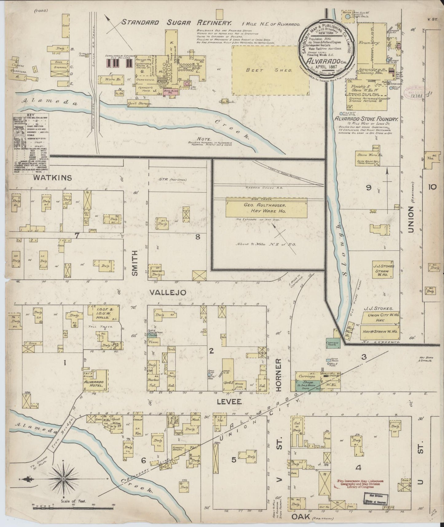 Sanborn Fire Insurance Map from Alvarado, Alameda County, California (1887), Sheet #0001 - Historic Sanborn Fire Insurance Map Print, vintage old map wall art, antique decor, genealogy gift, California California map