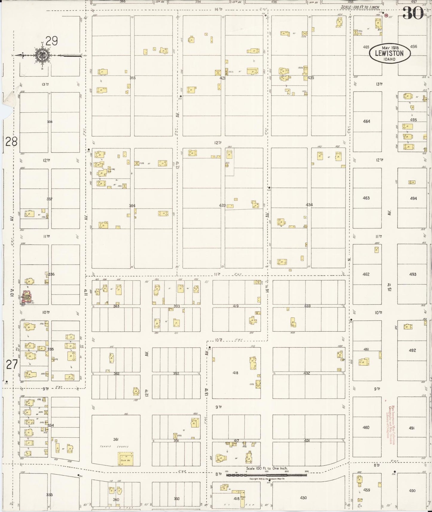 Sanborn Fire Insurance Map from Lewiston, Nez Perce County, Idaho (1918), Sheet #0030 - Complete Map Set gallery image, historic Sanborn map, vintage wall art, Idaho Idaho