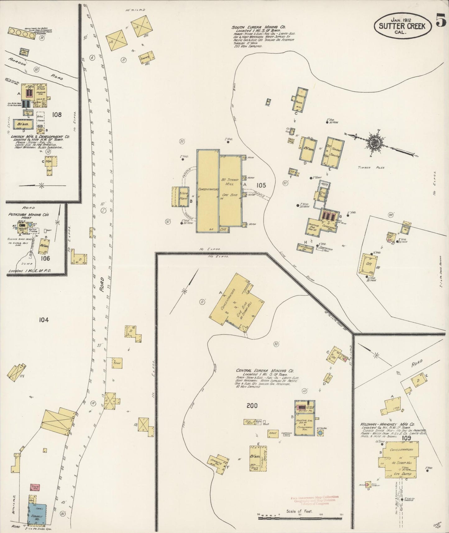 Sanborn Fire Insurance Map from Sutter Creek, Amador County, California (1912), Sheet #0005 - Complete Map Set gallery image, historic Sanborn map, vintage wall art, California California