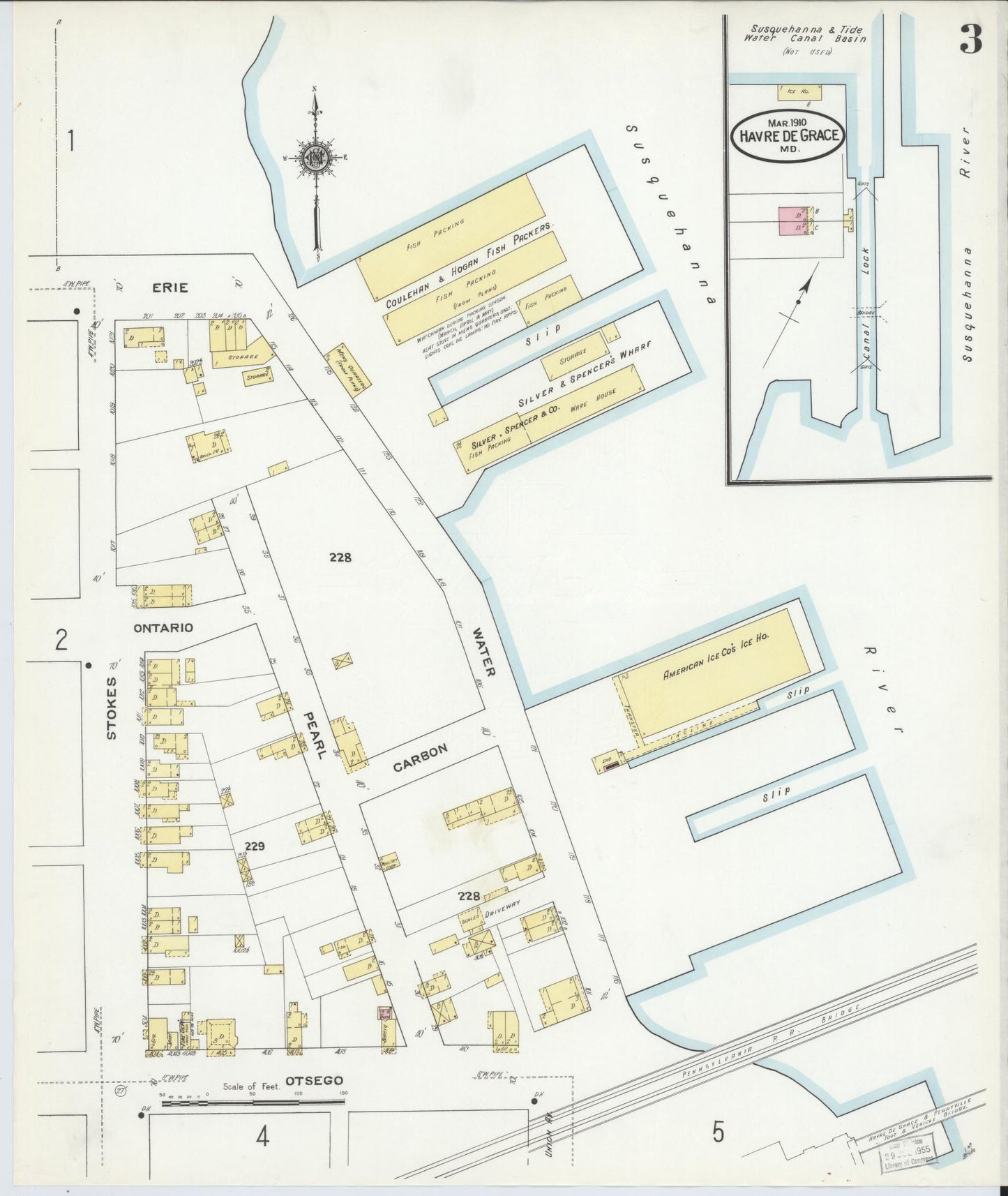 Sanborn Fire Insurance Map from Havre De Grace, Harford County, Maryland (1910), Sheet #0003 - Historic Sanborn Fire Insurance Map Print, vintage old map wall art