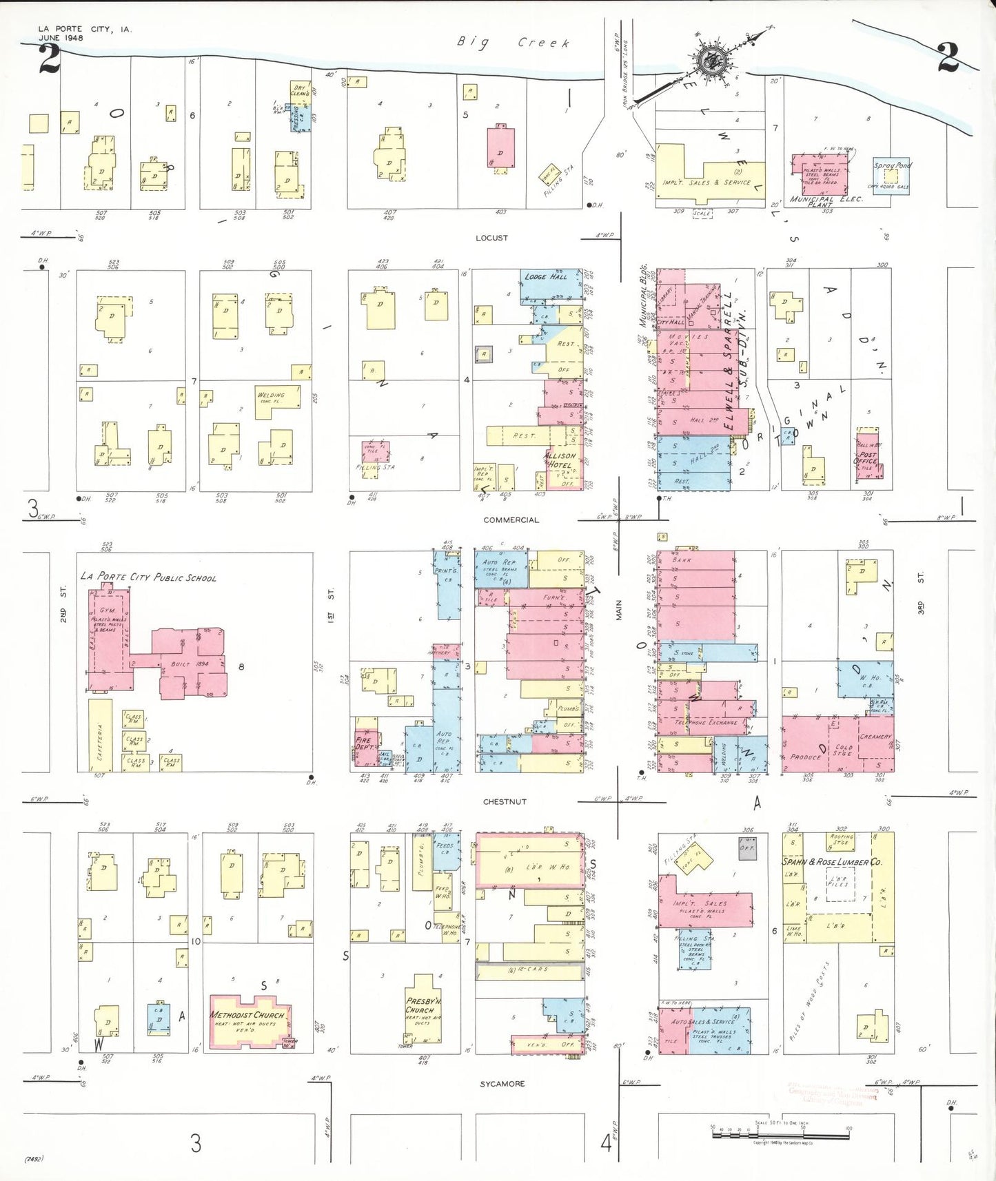Sanborn Fire Insurance Map from La Porte City, Black Hawk County, Iowa (1948), Sheet #0002 - Historic Sanborn Fire Insurance Map Print, vintage old map wall art