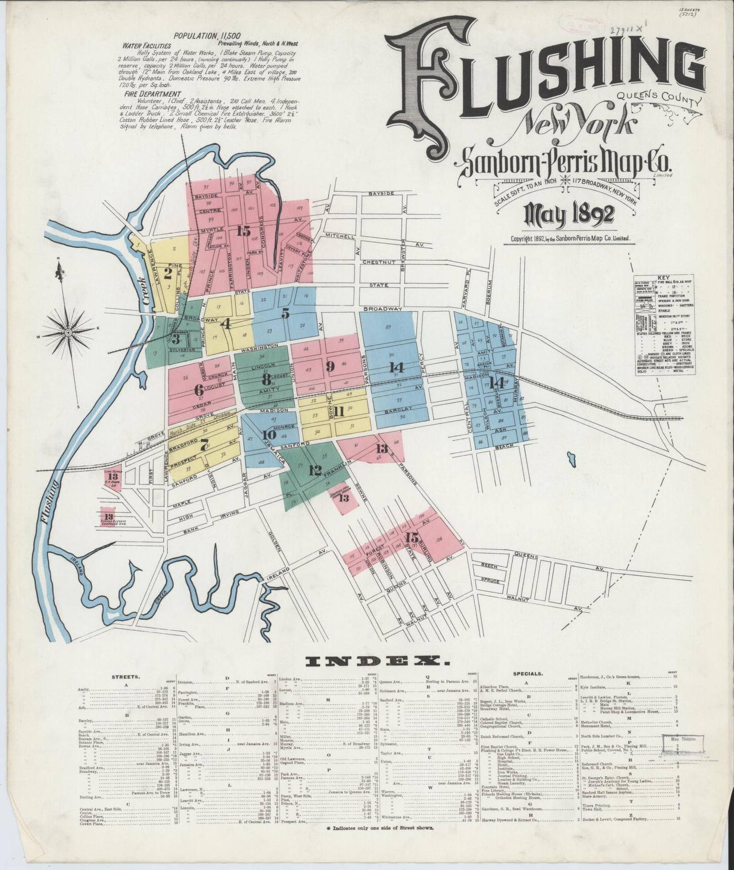 Sanborn Fire Insurance Map from Flushing, Queens County, New York. (1892) – Historic Sanborn Fire Insurance Map Print