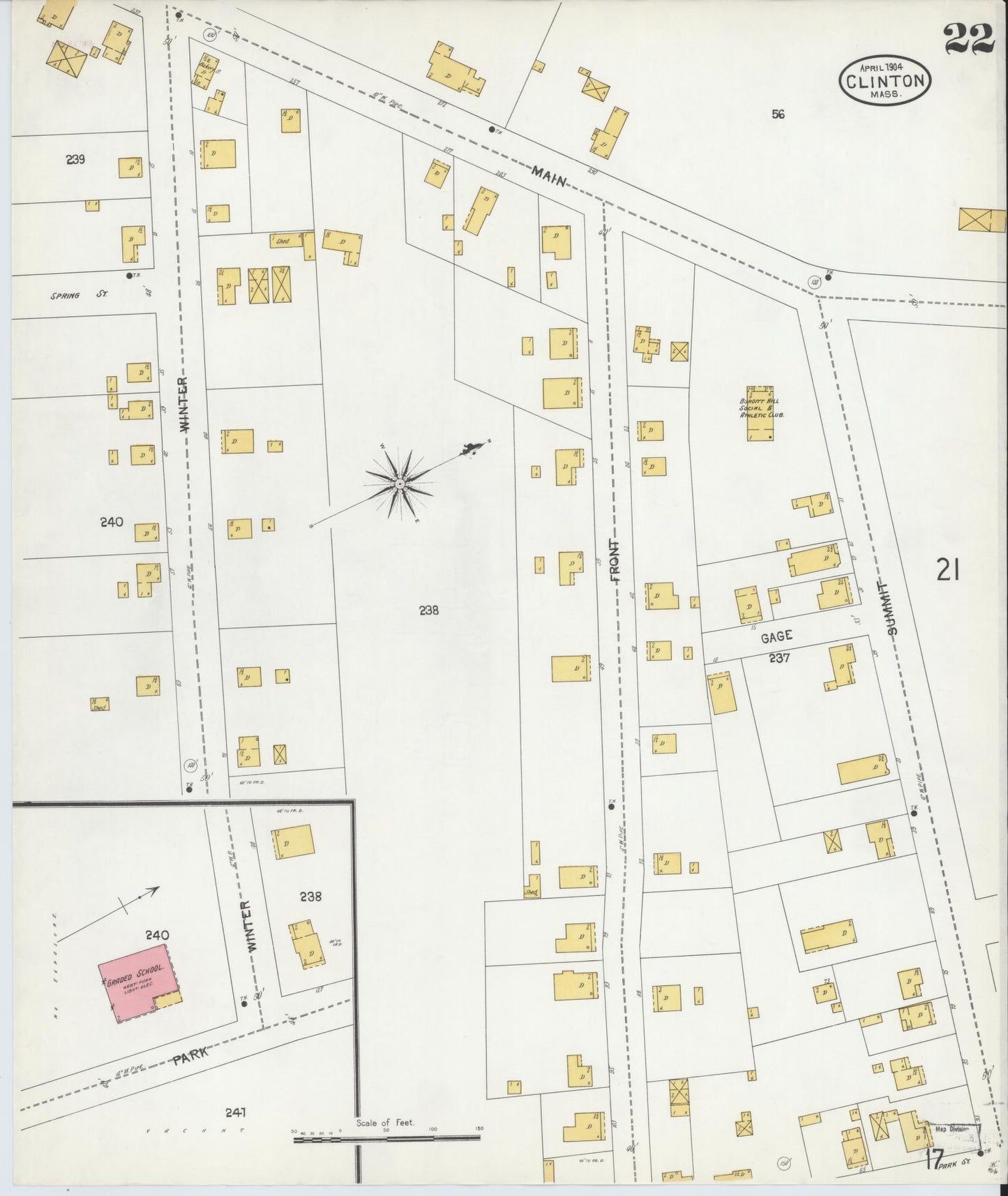 Sanborn Fire Insurance Map from Clinton, Worcester County, Massachusetts (1904), Sheet #0022 - Historic Sanborn Fire Insurance Map Print, vintage old map wall art, antique decor, genealogy gift, Massachusetts Massachusetts map