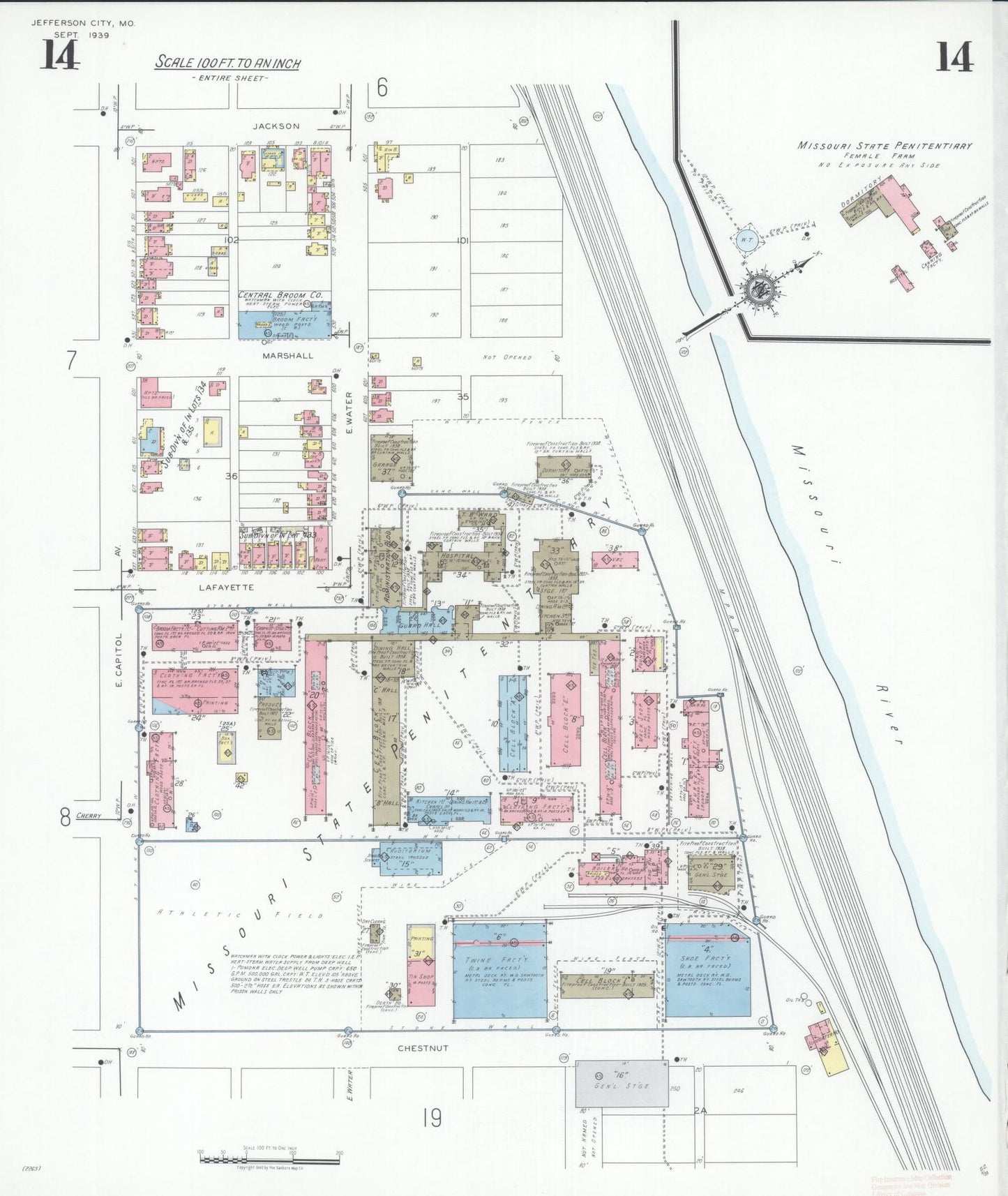 Sanborn Fire Insurance Map from Jefferson City, Cole County, Missouri (1939), Sheet #0014 - Historic Sanborn Fire Insurance Map Print, vintage old map wall art, antique decor, genealogy gift, Missouri Missouri map