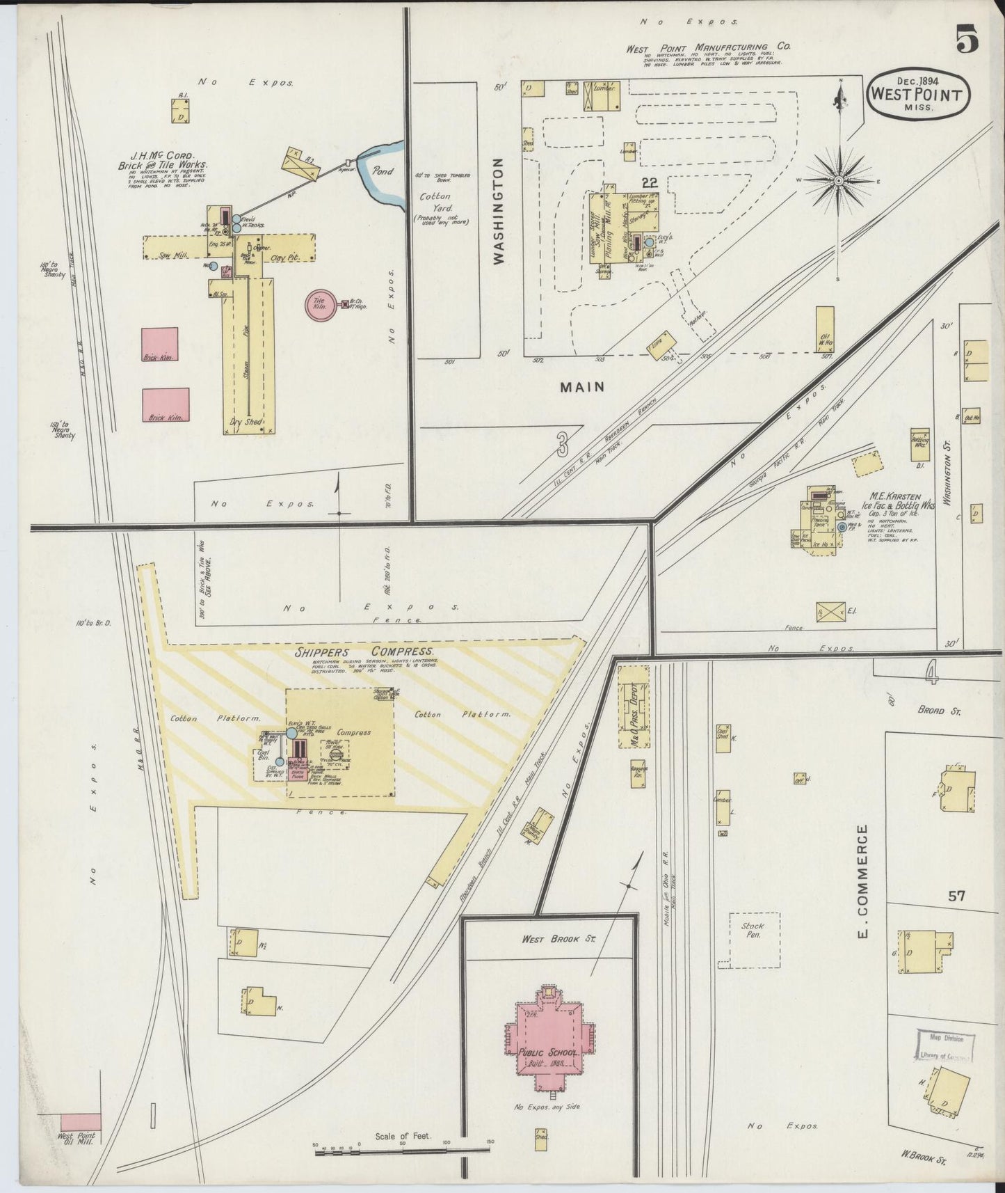 Sanborn Fire Insurance Map from West Point, Clay County, Mississippi (1894), Sheet #0005 - Complete Map Set gallery image, historic Sanborn map, vintage wall art, Mississippi Mississippi